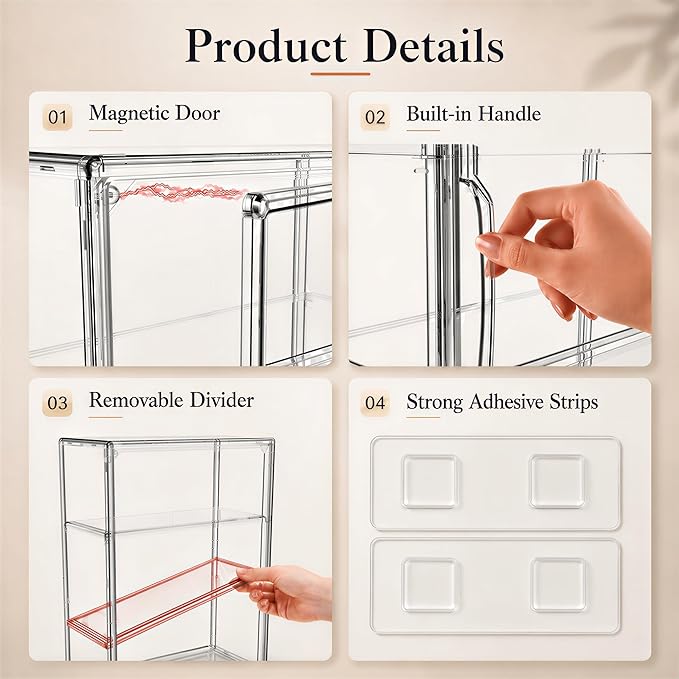 Attelite Acrylic Display Cases for Collectibles, 4 Pack 3 Layer Clear Display