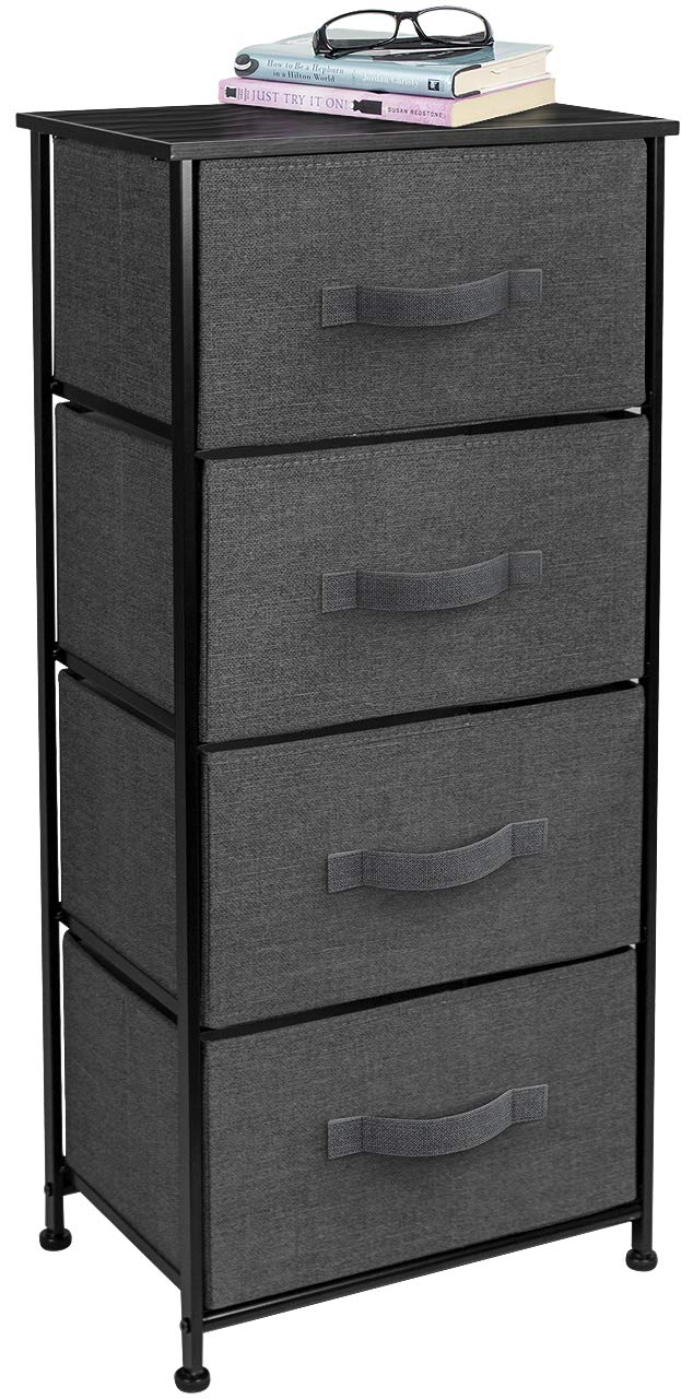 Sorbus Nightstand with 4 Drawers - Bedside Furniture & Night Stand End Table Dresser with Steel Frame, Wood Top, Easy Pull Fabric Bins for Home, Bedroom Accessories, Office & Dorm
