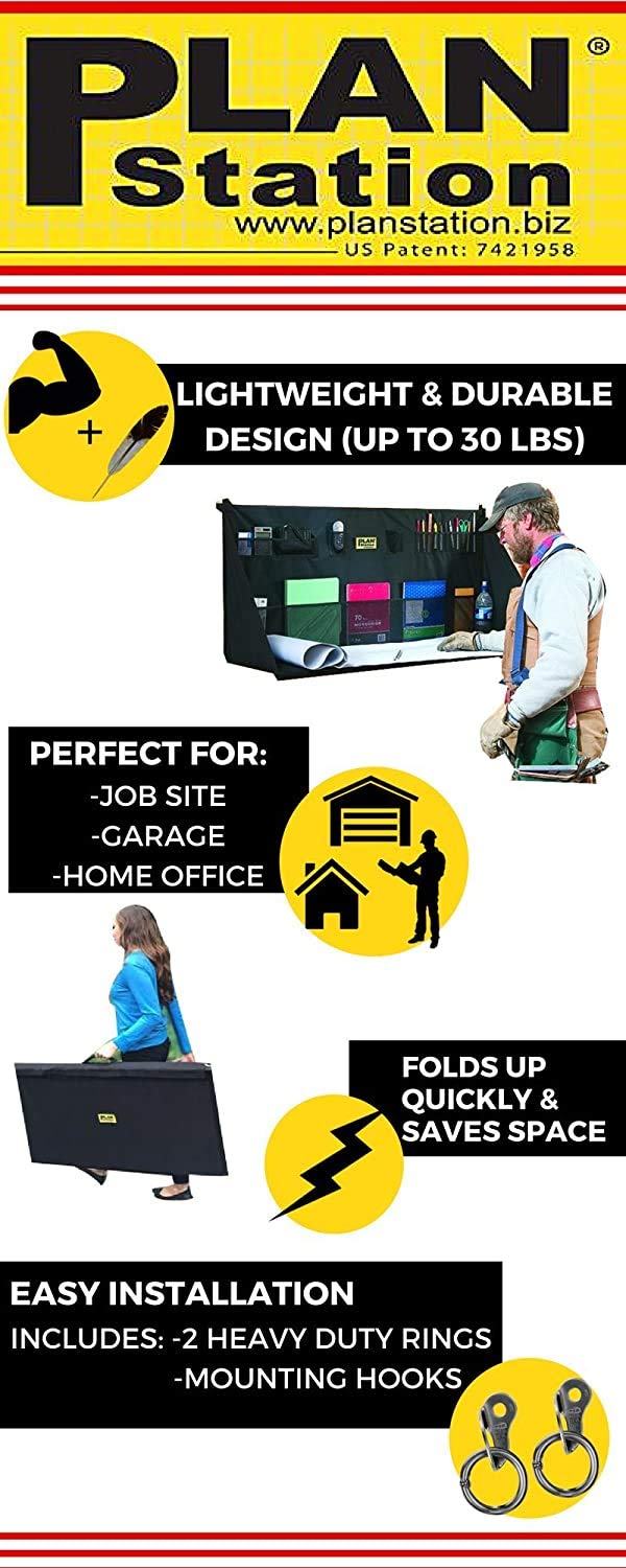 Plan Station PRO WS3800 Portable Standing Desk, Workbench, Station, Storage for Jobsite, Garage, Office, Shop, Hanging Work Surface, Black