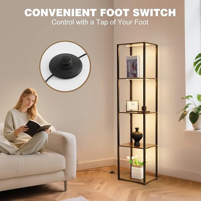 Corner Shelf with Lights, 5-Tier Display Shelf Curio Cabinet, 3 Color Dimmable