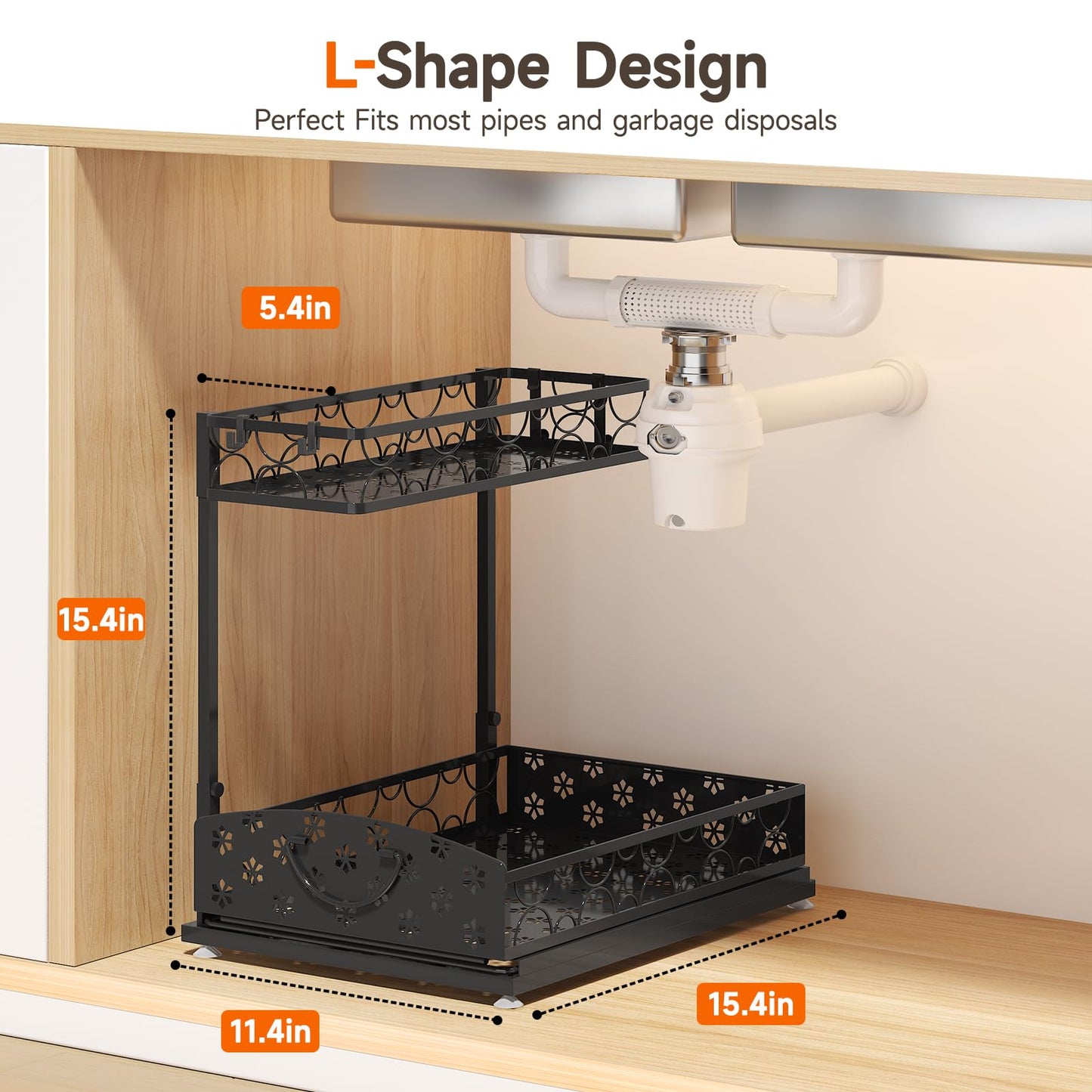 Sevenblue 2 Packs Under Sink Organizer, Height Adjustable 2 Tier Under Kitchen Sink Organizer, Multi-Purpose Storage Shelf for Kitchen Bathroom Cabinet (Metal, Extra Large)