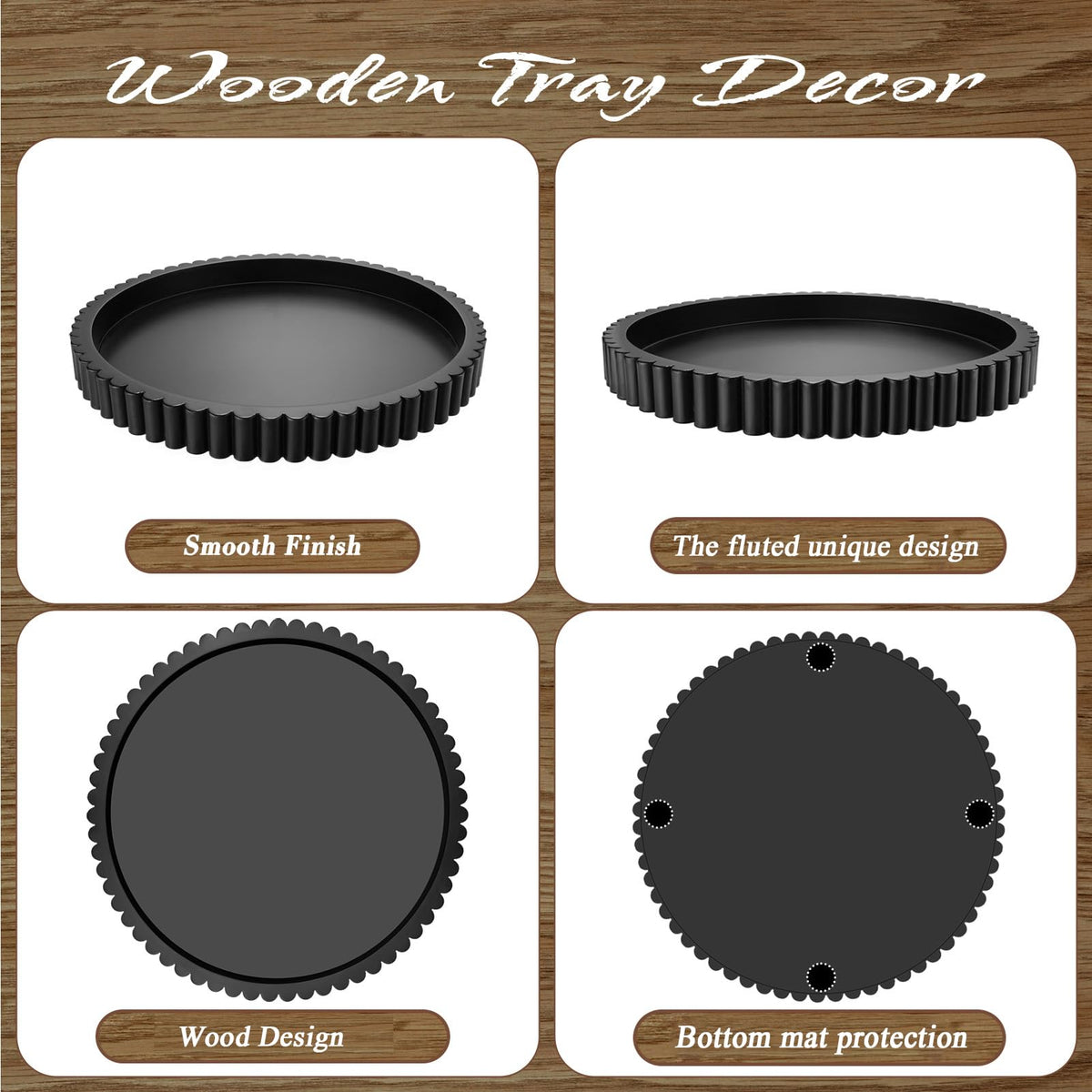 Handmade 12in Decorative Tray for Coffee Table Tray Decor, Black Wooden Decorative Round Tray for Kitchen, Living Room, Home Decor