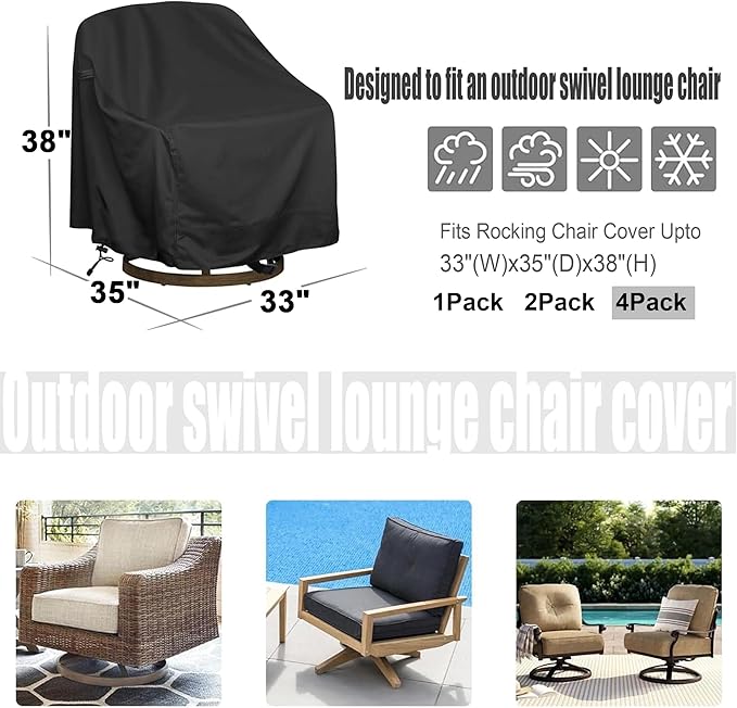 Outdoor Swivel Lounge Chair Cover 4 Pack, Waterproof Heavy Duty Outdoor Chair