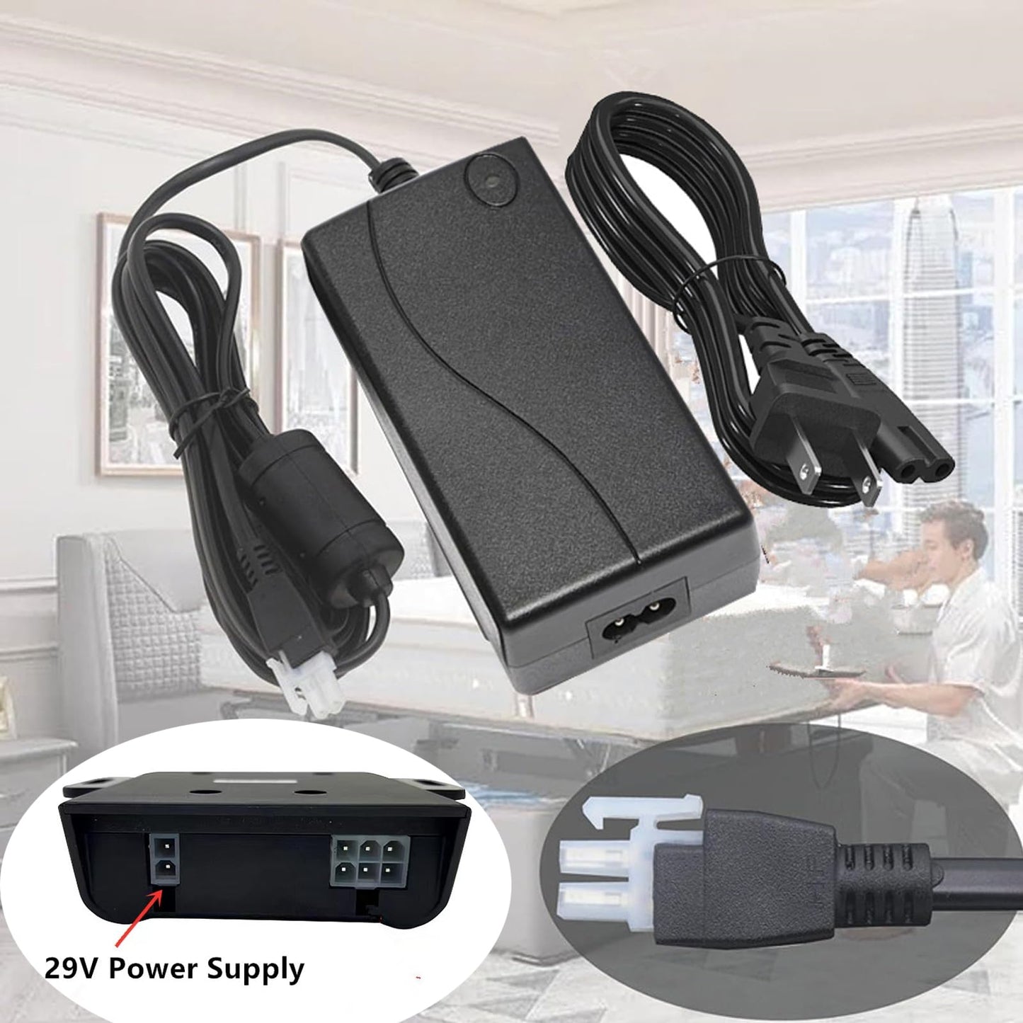 Power Adapter 2-Pin for Claiks P1.01.001 P101001 40" 48" 55" 63" 40x24 48X24 55X24 63X24 Inches Electric Standing Desk Adjustable Height Stand up Desk YH-K290018-C Power Supply Cord Charger PSU