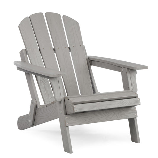 Wood-Natrl Oversized Wooden Folding Adirondack Chair with Pre-Assembled Backrest and Seat Board, Lounge Chair for Outdoor Patio Garden Lawn Backyard Firepit Deck Pool Beach (Gray)