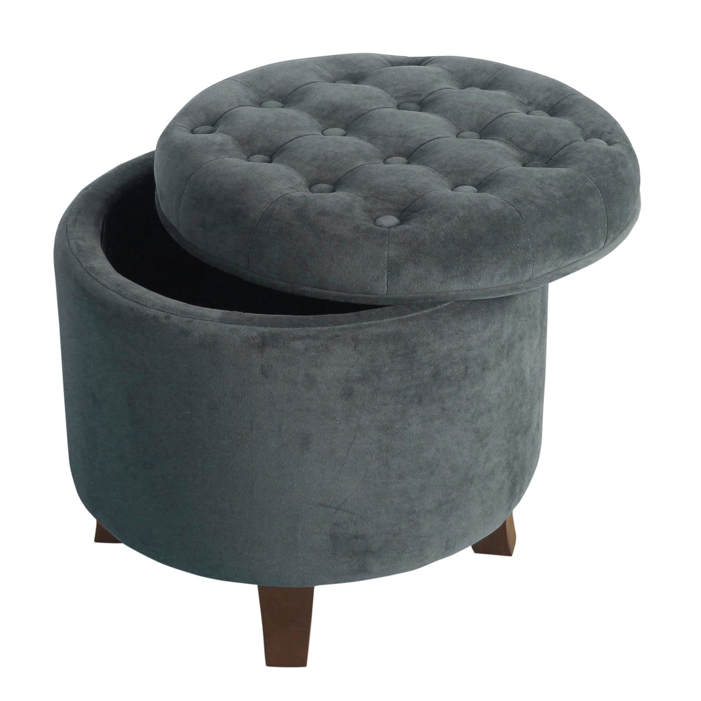 Homepop Home Decor | Upholstered Round Velvet Tufted Foot Rest Ottoman | Ottoman with Storage for Living Room & Bedroom | Decorative Home Furniture, Dark Gray Small