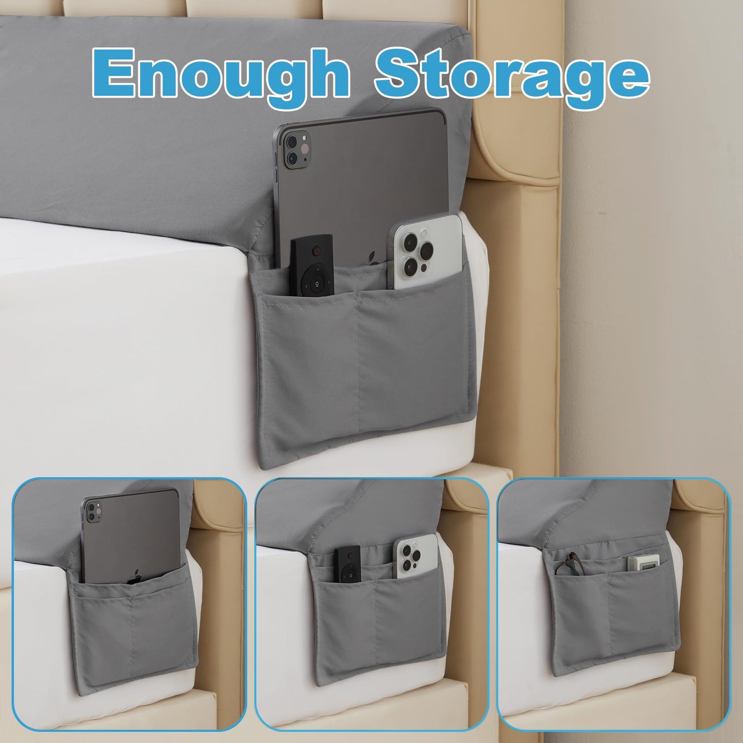 MEGCXIT King Bed Wedge Pillow for Headboard, 76"x10"x6", Bed Gap Filler, Headboard Pillow, Anti-Slip Gap Pillow with Side Pockets, Removable Cover, Grey