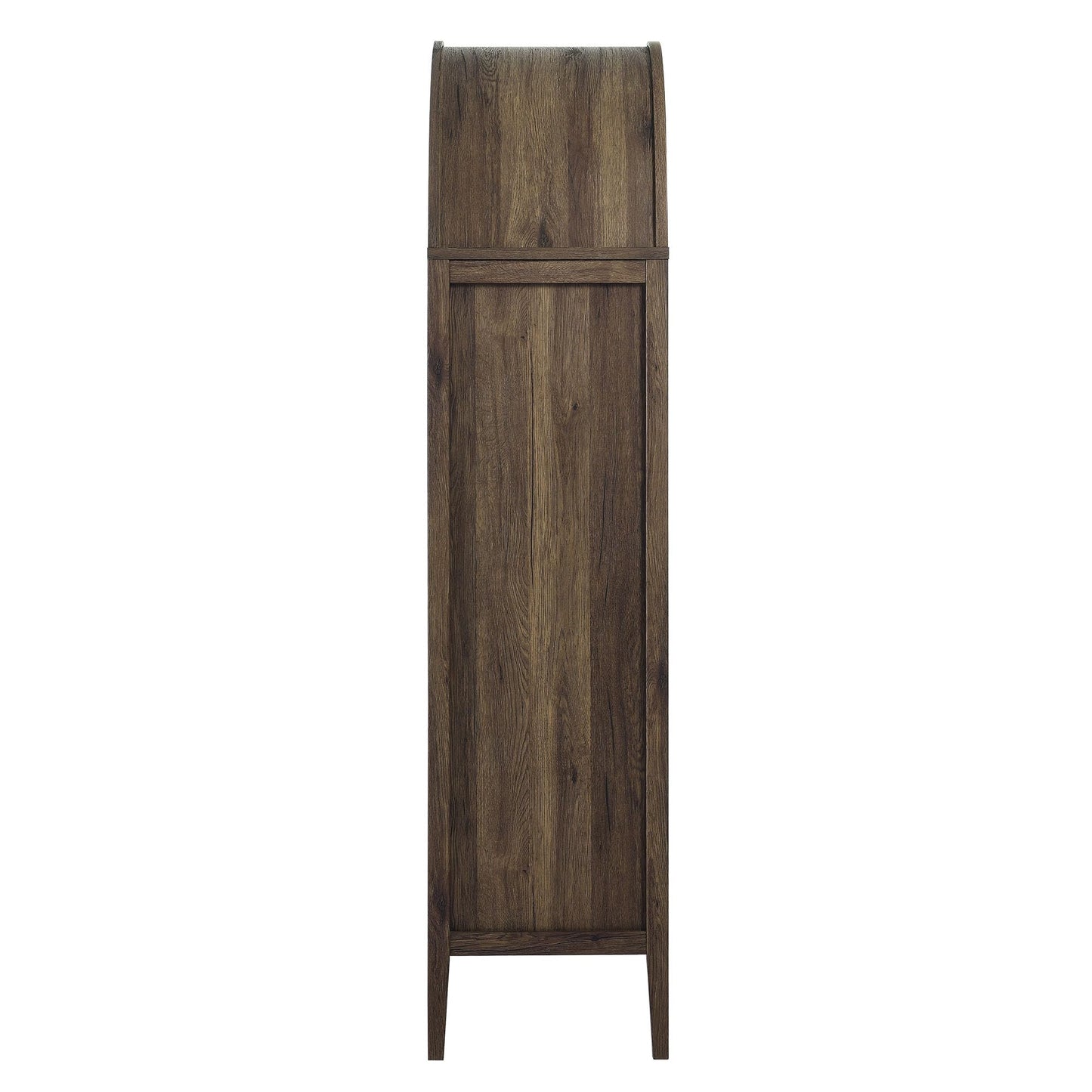 Modway Nolan Modern Farmhouse 71 Inch Tall Arched Storage Display Cabinet in Walnut Hickory Wood Grain - 4-Tier Bookcase with Glass Doors and Shelves - Arch Accent Cabinet for Living Room