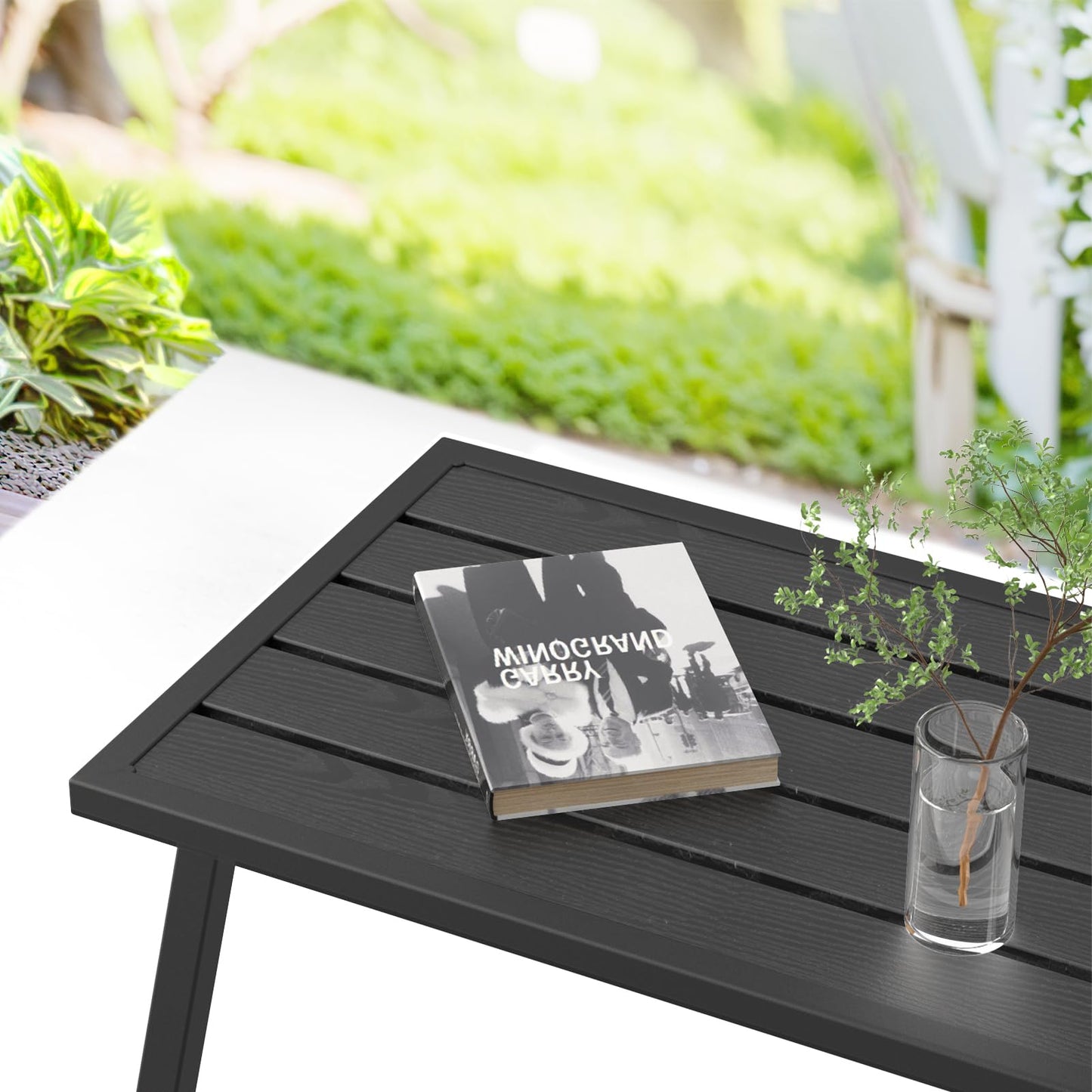 C-Hopetree Small Metal Outdoor Coffee Side Table for Outside Patio, Rectangle, Black