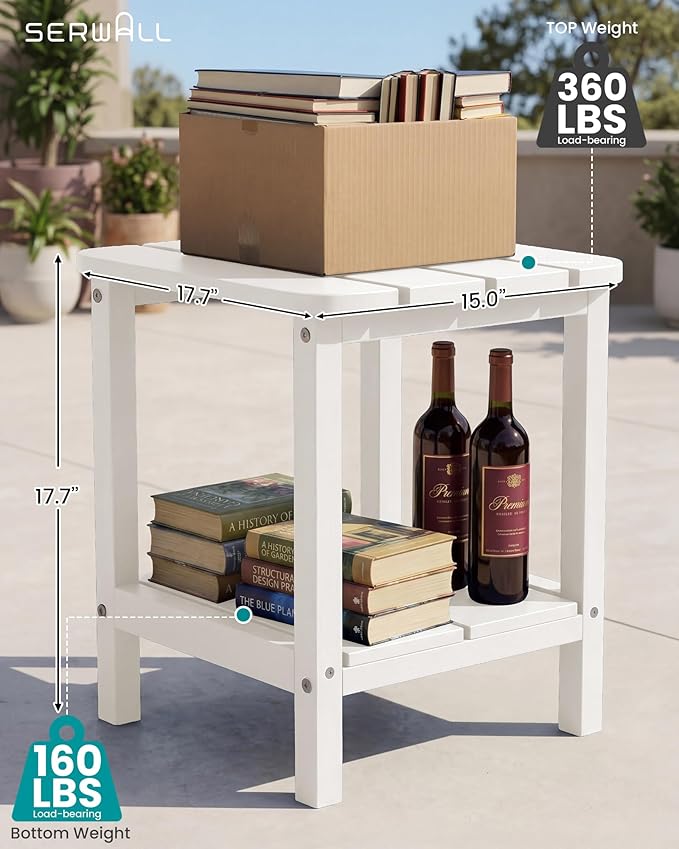 SERWALL Double Adirondack Side Table Set of 2, End Table- White