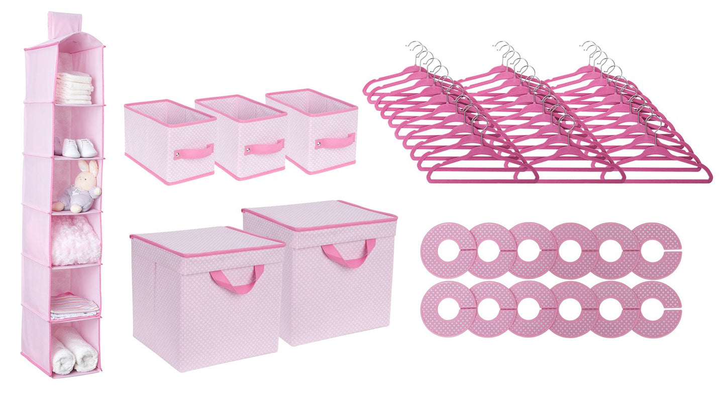 Delta Children Nursery Storage 48 Piece Set - Easy Storage/Organization Solution - Keeps Bedroom, Nursery & Closet Clean, Barely Pink