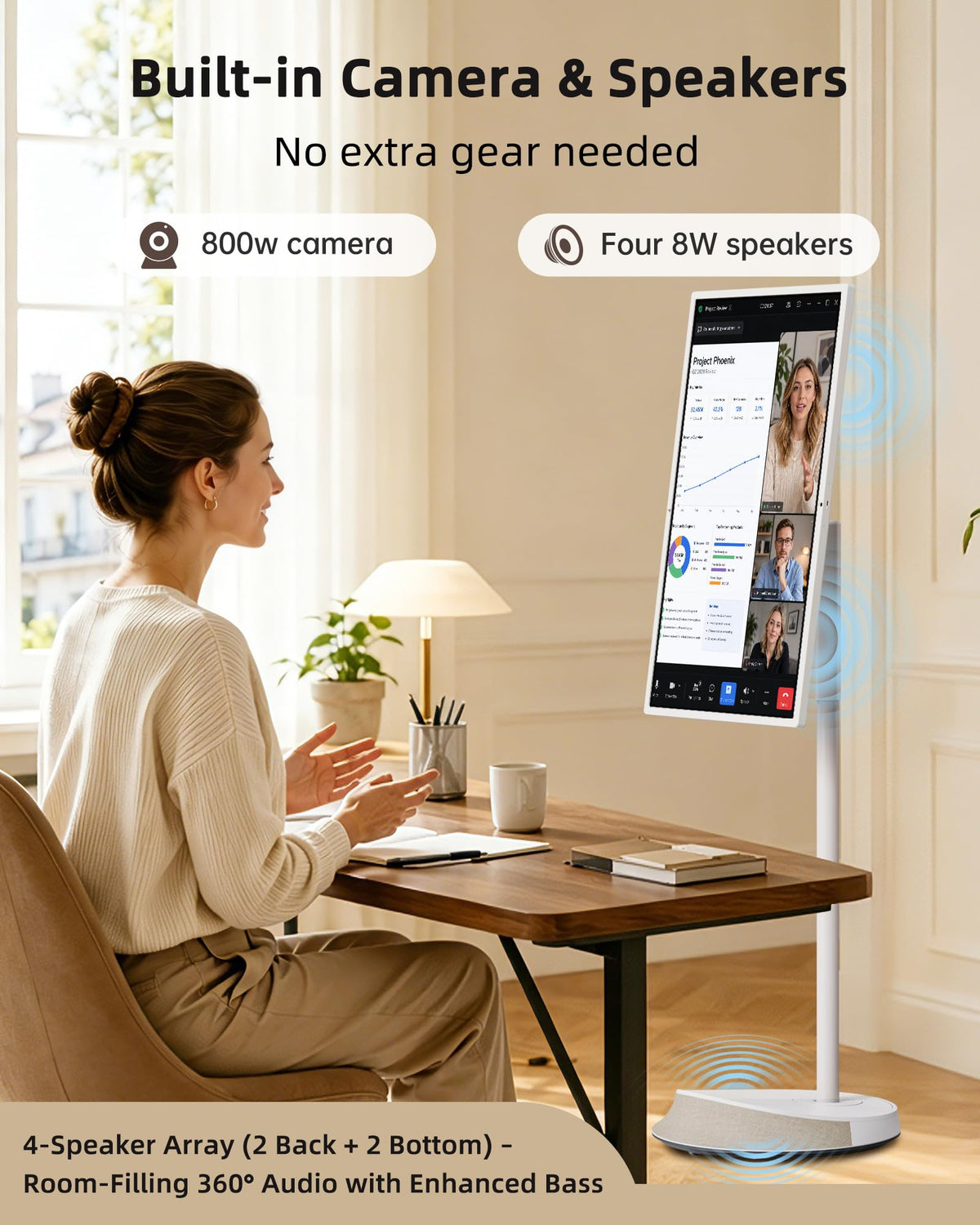 KTC MEGAPAD 32 Inch 4K Smart Portable TV on Wheels,16G+256G Storage, Android OS EDLA Certified, Four 8W Speakers, Built-in Battery&Camera, Voice Remote, UHD Touch Screen with Rolling Stand, A32Q7 Max