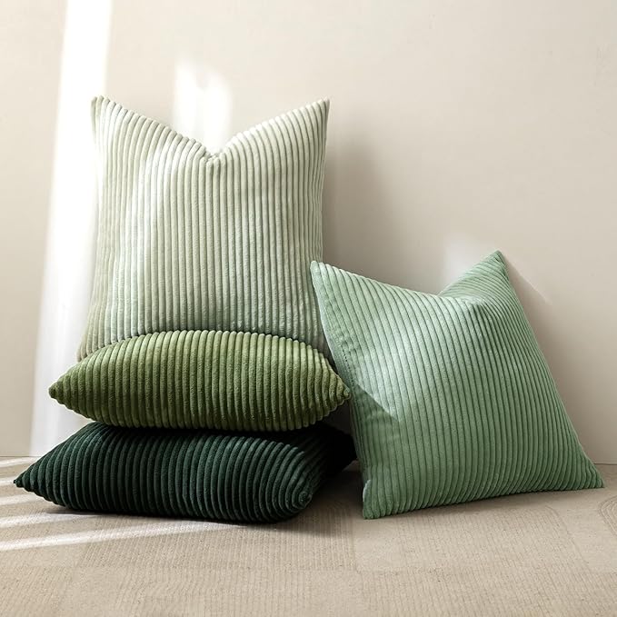 MIULEE Boho Farmhouse Sage Green Throw Pillow Covers 16x16 Inch Set of 4