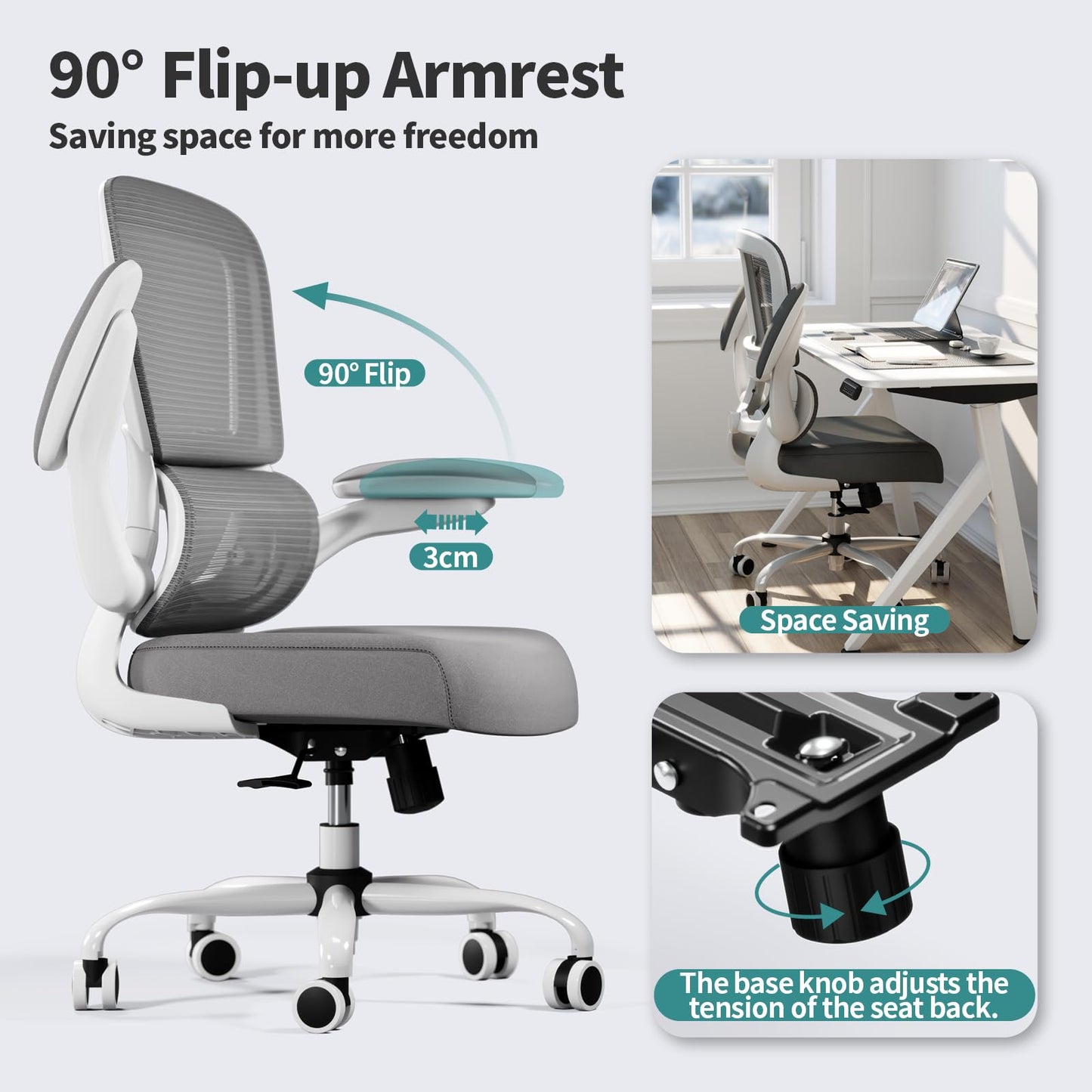 TRALT Office Chair - Ergonomic Desk Chair with Adjustable Lumbar Support, Mesh Computer Chair, Executive Chairs for Home Office Comfortable Lumbar Support (White)