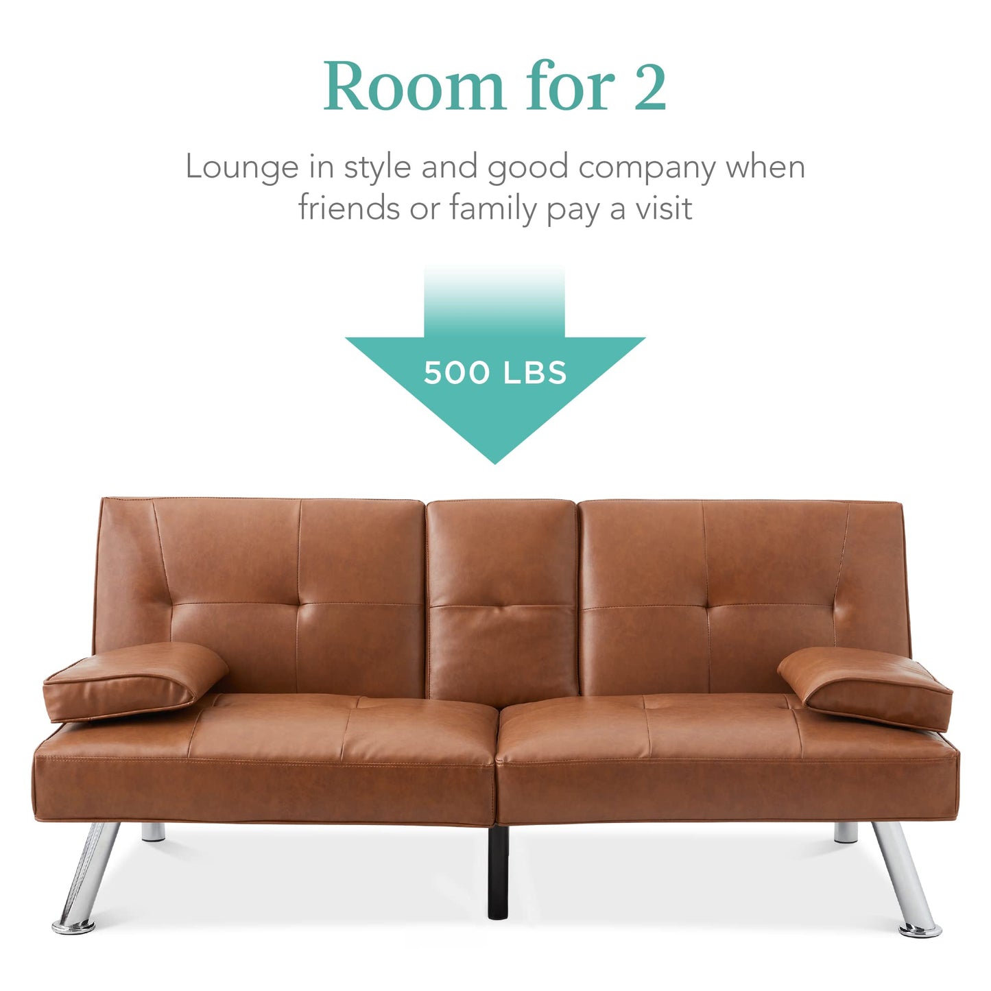 Best Choice Products Faux Leather Upholstered Modern Convertible Futon, Adjustable Folding Sofa Bed, Guest Bed w/Removable Armrests - Tan