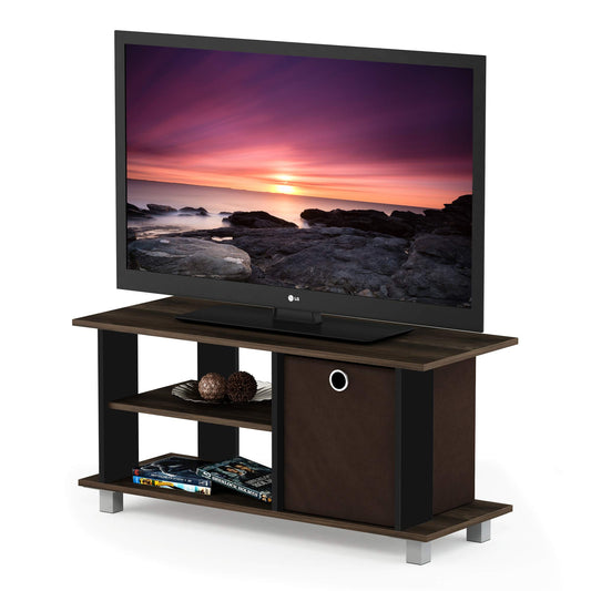 Furinno SIMPLISTIC TV Stand, 3-Tier Entertainment Center, Open Shelf TV Console for TV up to 33 Inch with Bin Drawers, for Living Room, Bedroom, Columbia Walnut