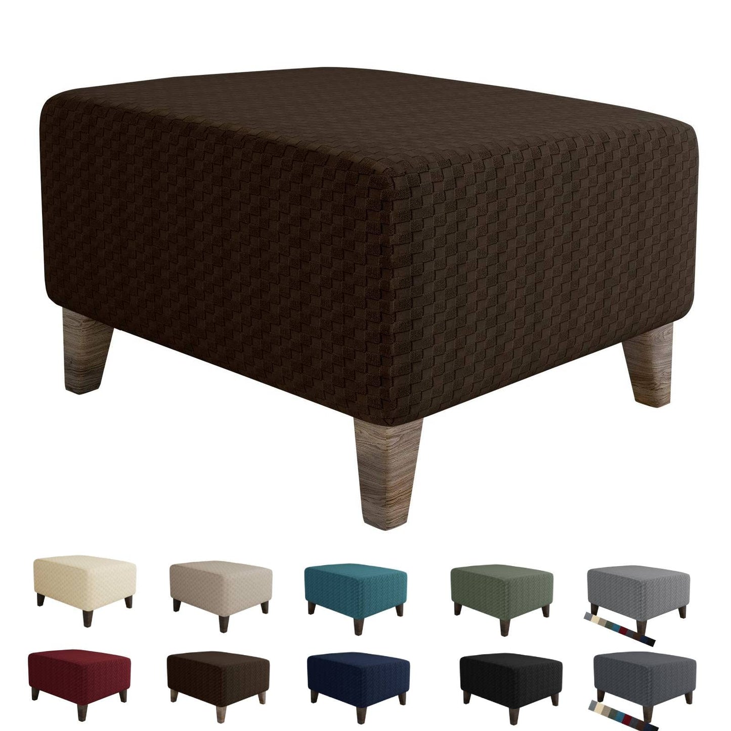 MAXIJIN Jacquard Ottoman Cover Slipcovers Folding Storage Stool Furniture Protector Cover Soft Thick Rectangle Foot Rest Slipcover with Elastic Bottom (Ottoman X-Large, Dark Coffee)