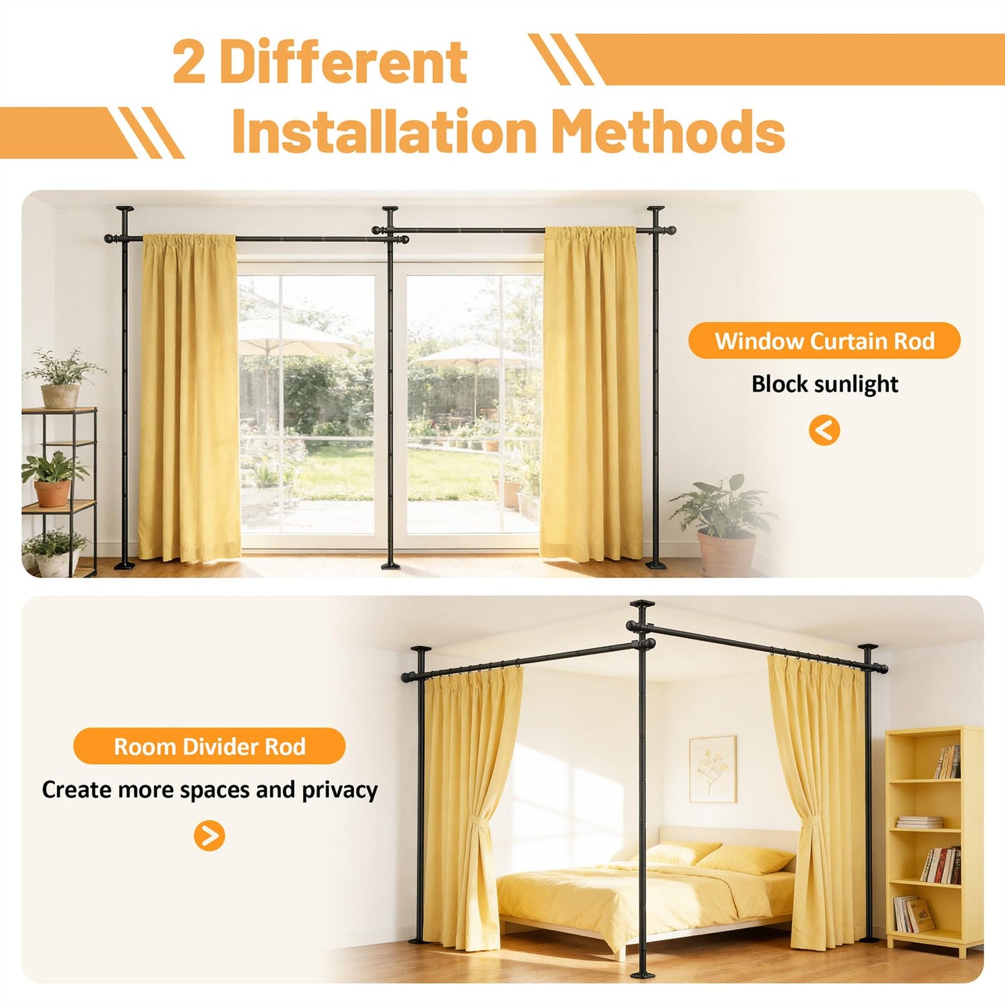 Room Divider Curtain Rod - Heavy Duty Adjustable Curtain Rod for Room Separation, Privacy Room Divider for Bedroom, 10-11ft(H) 58-116inch(W),Easy Install Wall Divider Curtain Rod,Black