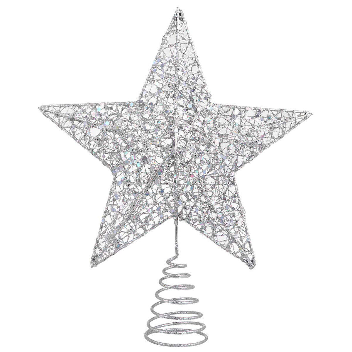 Christmas Tree Star Topper Lights,Xmas Tree Glittered Tree-top with Led Party Home Decor,Silver (Silver 1)