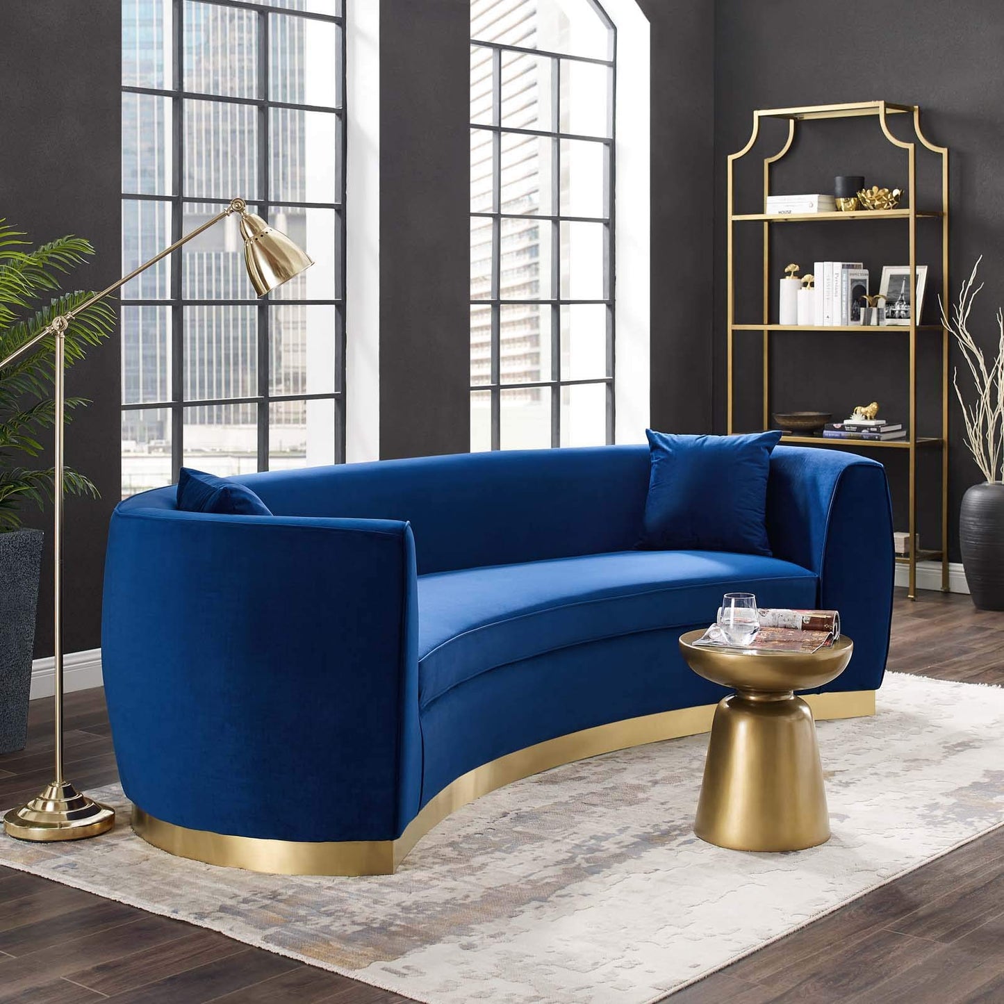 Modway EEI-3408-NAV Resolute Curved Performance Velvet Sofa, Navy
