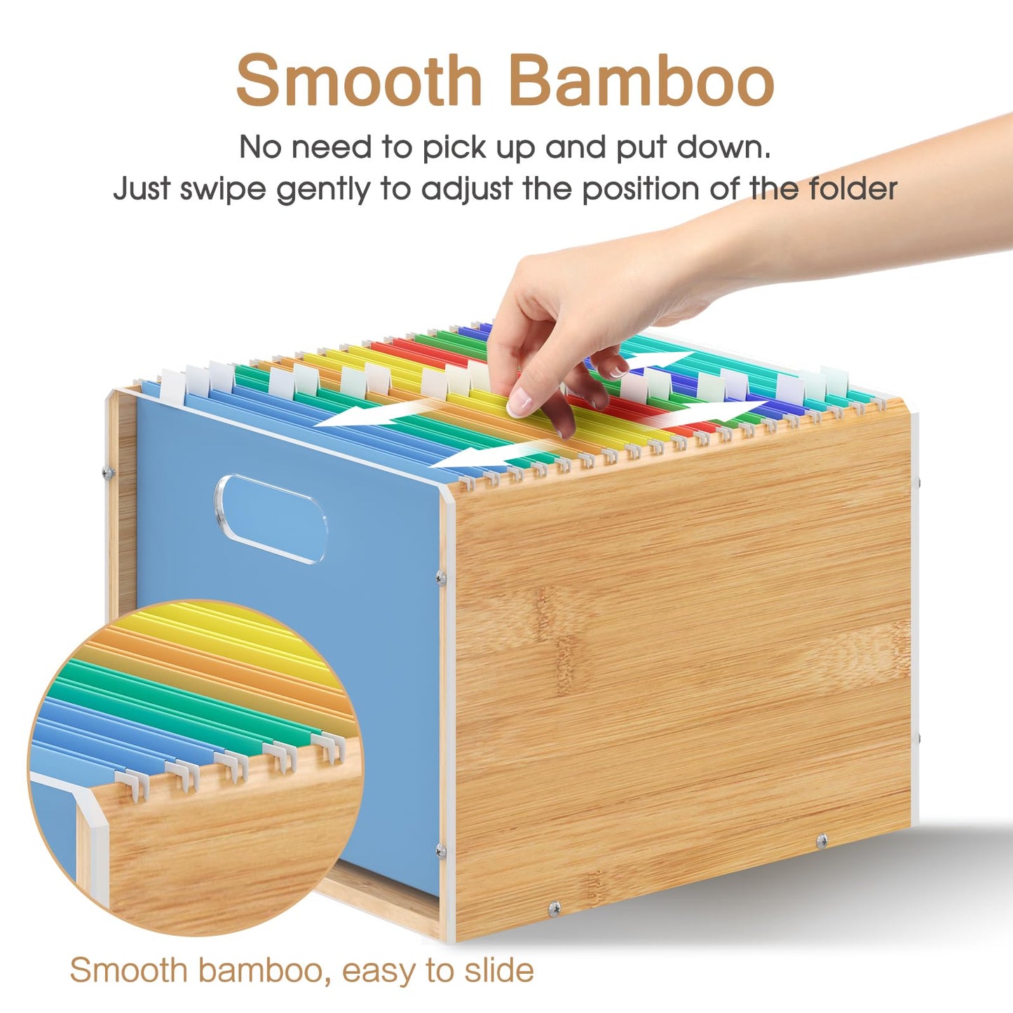 Sbanmao Hanging File Organizer, Clear Acrylic File Box Organizer, Bamboo Filing Box File Crate Organizer Storage Boxes, Portable Filing Folder with Handle for Letter Size
