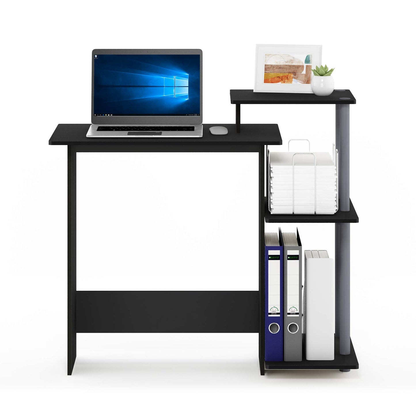 Furinno EFFICIENT Desk, 28.6" Wide Gaming Desk with 3 Open Side Shelves, Laptop Notebook Computer Desk, Office Desk for Home Office, Study Room, Dorm, Bedroom, Black