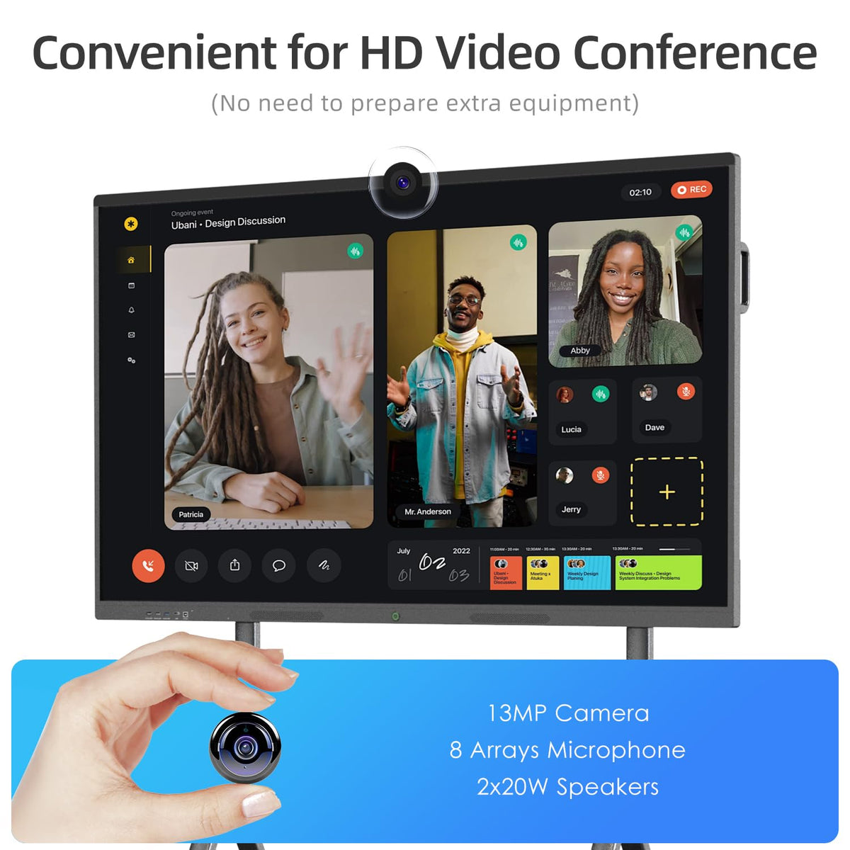 QIXZOCV 86" Smart Board, 4K Interactive Whiteboard, 20-Point Touch Screen, Android 14, 8GB & 128GB, Screen Sharing, Bluetooth/WiFi/HDMI, All-in-One Meeting & Education Solution (Wall Mount Included)