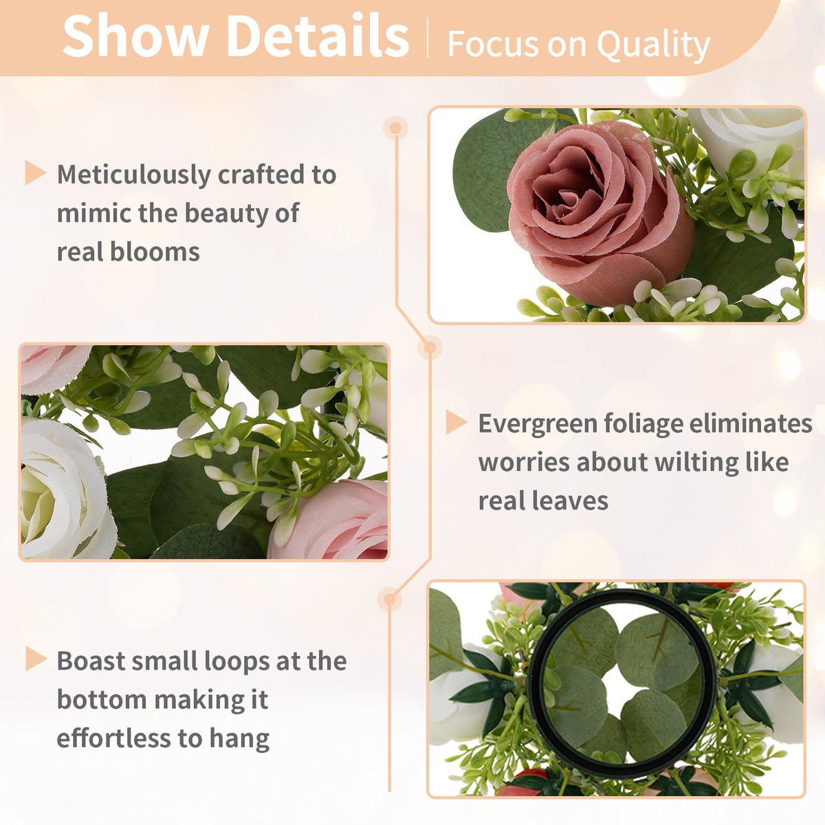 NUPTIO Small Flower Rings for Centerpieces: 9.05 Inch Dusty Rose & White Candle Rose Wreath 10 Pcs for Wedding Party Christmas Decorations - Spring Summer Front Door Porch Decor