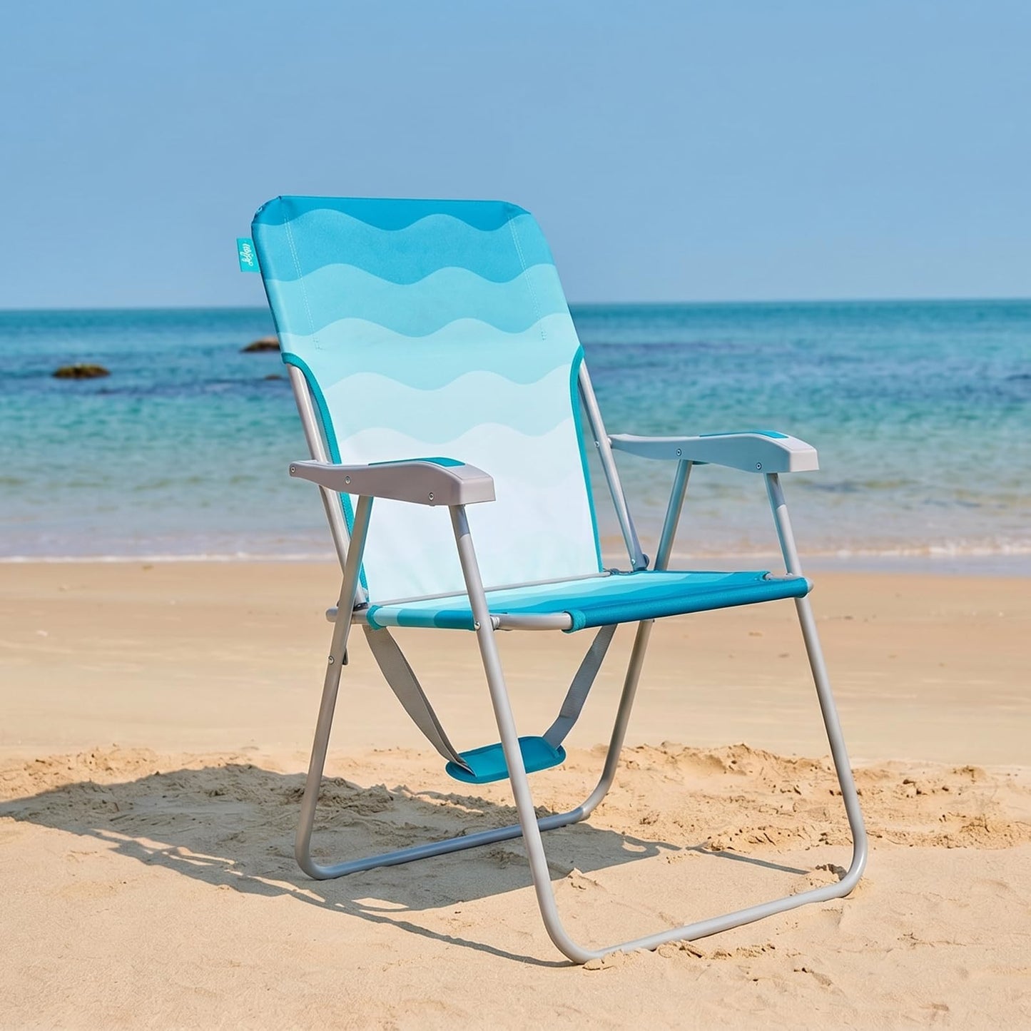 #WEJOY Folding Beach Chair for Adults, Lightweight Beach Chair with Shoulder Straps, High Back Camping Chairs with Hard Armrest, Supports 300lbs for Outdoor Lawn Concert (Cyan White)
