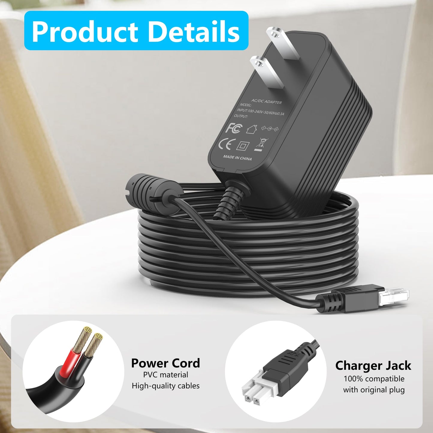 12V 2A Power Cord for Adjustable Electric Standing Desk Only Replacement for 12V Standing Desk Single Motor Power Supply, Max 24W-Not for 29V