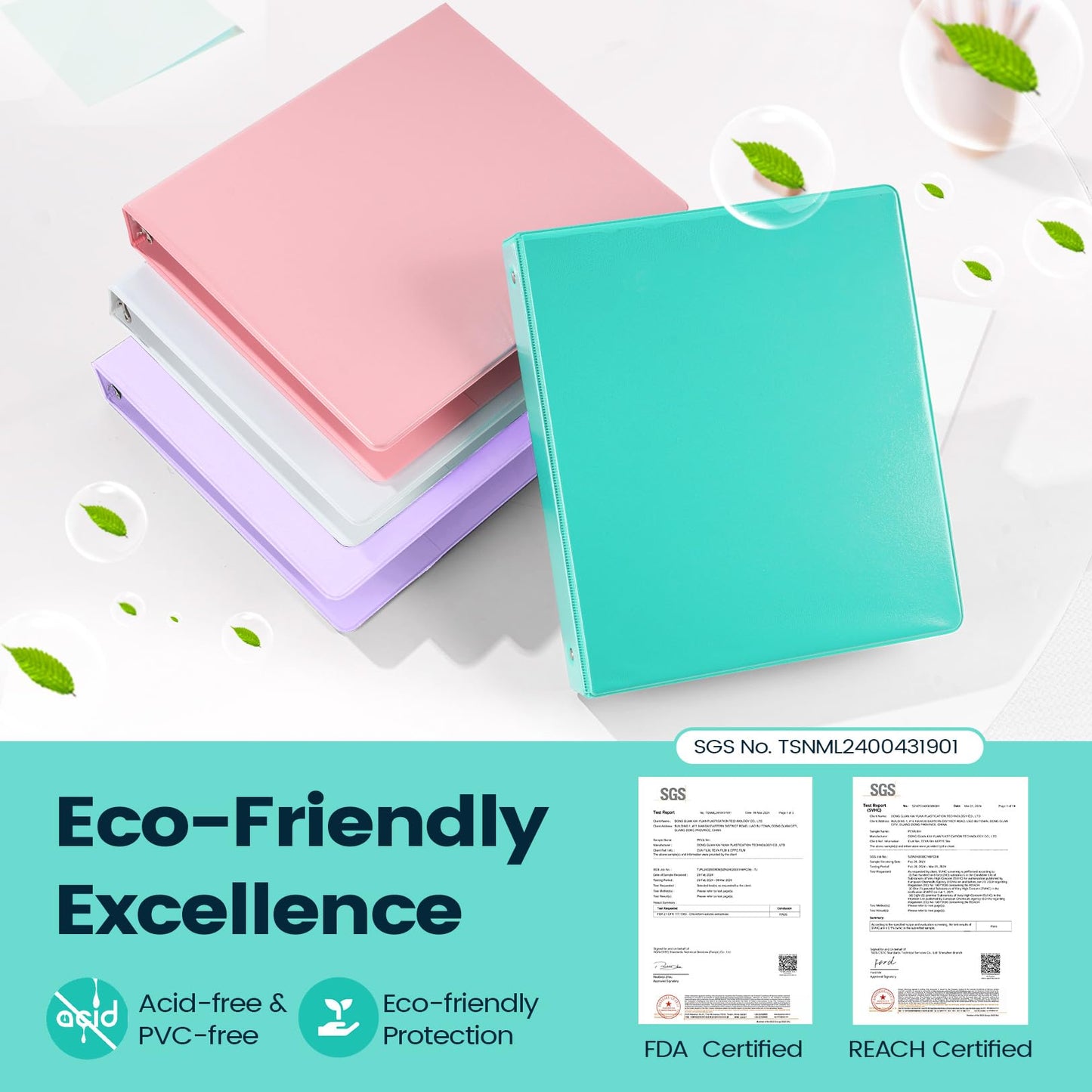 2 Pack BinderX Extra Durable 3 Ring Binder, 2 Inch Binder Round Ring, Fits 900 Sheets of 8.5x11 Paper, Customizable View Cover with Inside Pockets, Cute School Supplies for Girls, Pink & Purple