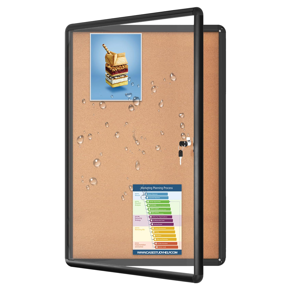 Magula 36"x24" Enclosed Bulletin Board Tamper-Proof Dispaly Case, Black Aluminium Frame, Shatter Resistant Lockable Bulletin Board, Enclosed Cork Board for School, Office,Commercial,Hospital etc