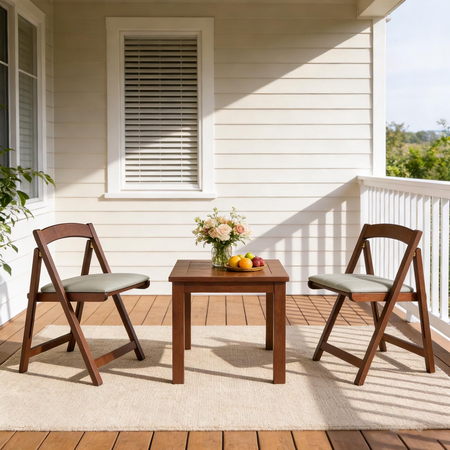 Wooden Folding Chairs Set of 2, Padded Folding Dining Chairs with Leather Soft Cushion, No Assembly Required Foldable Chair for Home Kitchen Office Party Picnic Wedding, 290 LB Max Weight Capacity