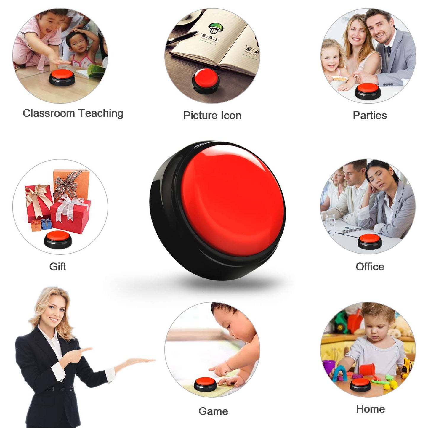 Record Talking Button Easy Button Recording Voice Button Funny OfficeToys Multifunctional Dog Buttons Talk for Communication-Classroom-Friendly Recordable Sound Buttons Buzzer Button（Black+Red