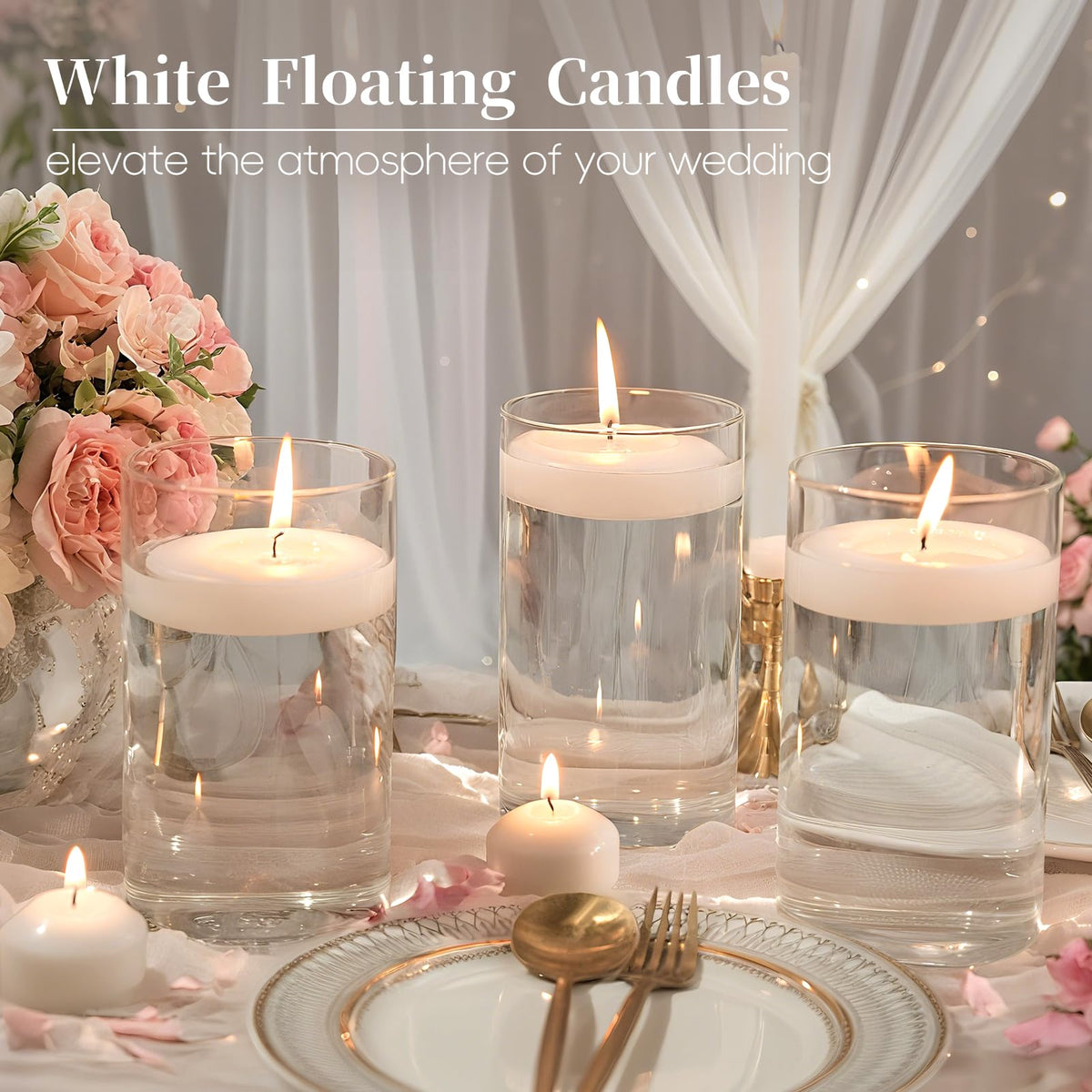 3 inch White Floating Candles 8-9 Hours Floating Candle for Centerpieces 36 Packs Unscented Floating Candles 3” Water Candles for Cylinder Vases, Pool, Wedding