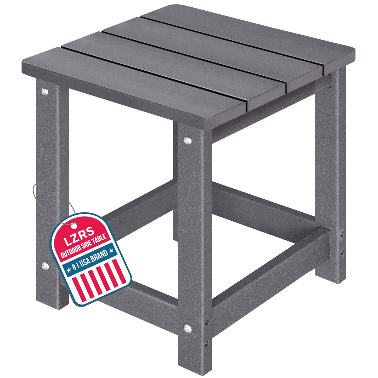 LZRS Square Patio Side Table, Heavy Duty HDPE Outdoor End Table with Wood Texture, Weatherproof Composite Table for Adirondack Chairs, Deck, Pool, Indoor/Outdoor, No Peeling or Cracking(Grey)