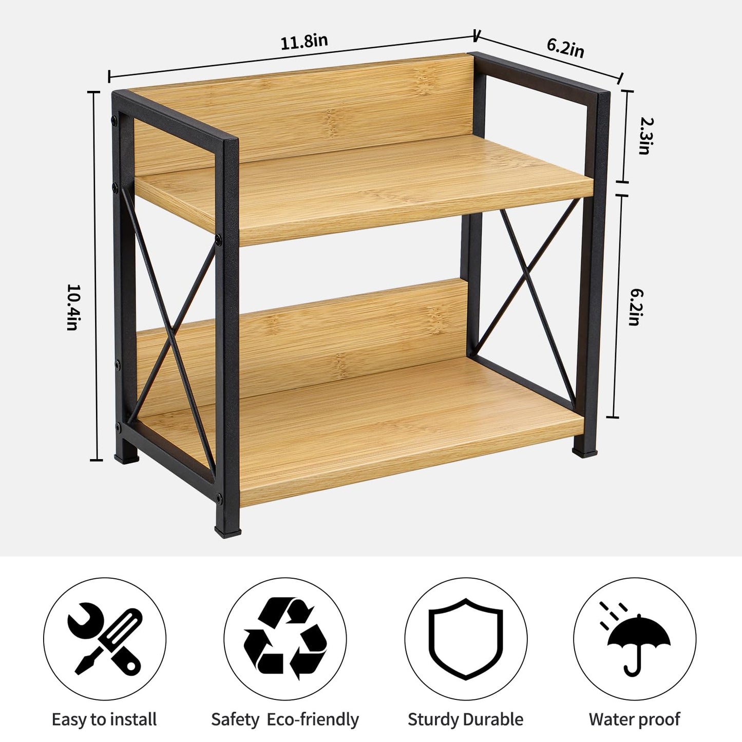 Giikin Countertop Shelf Organizer, 2 Tier Kitchen Spice Rack Organizer for Countertop, Wood Coffee Counter Shelf Organizer for Home (Bamboo, S)