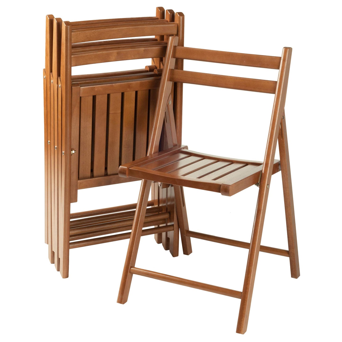 Winsome Robin Folding Chair Set of 4 in Teak, Convenient & Lightweight Portable Kitchen & Dining Chairs for Small Homes & Apartments, Indoor & Outdoor Foldable Seating