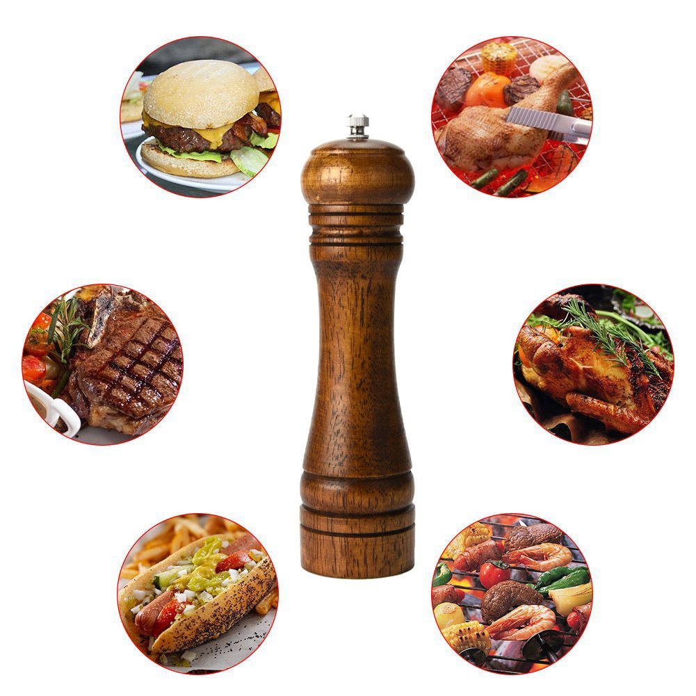 BINHAI Wooden Pepper Mill Pepper Grinder Kit Manual mills Solid With Strong Adjustable Ceramic Grinders Set 8 Inches