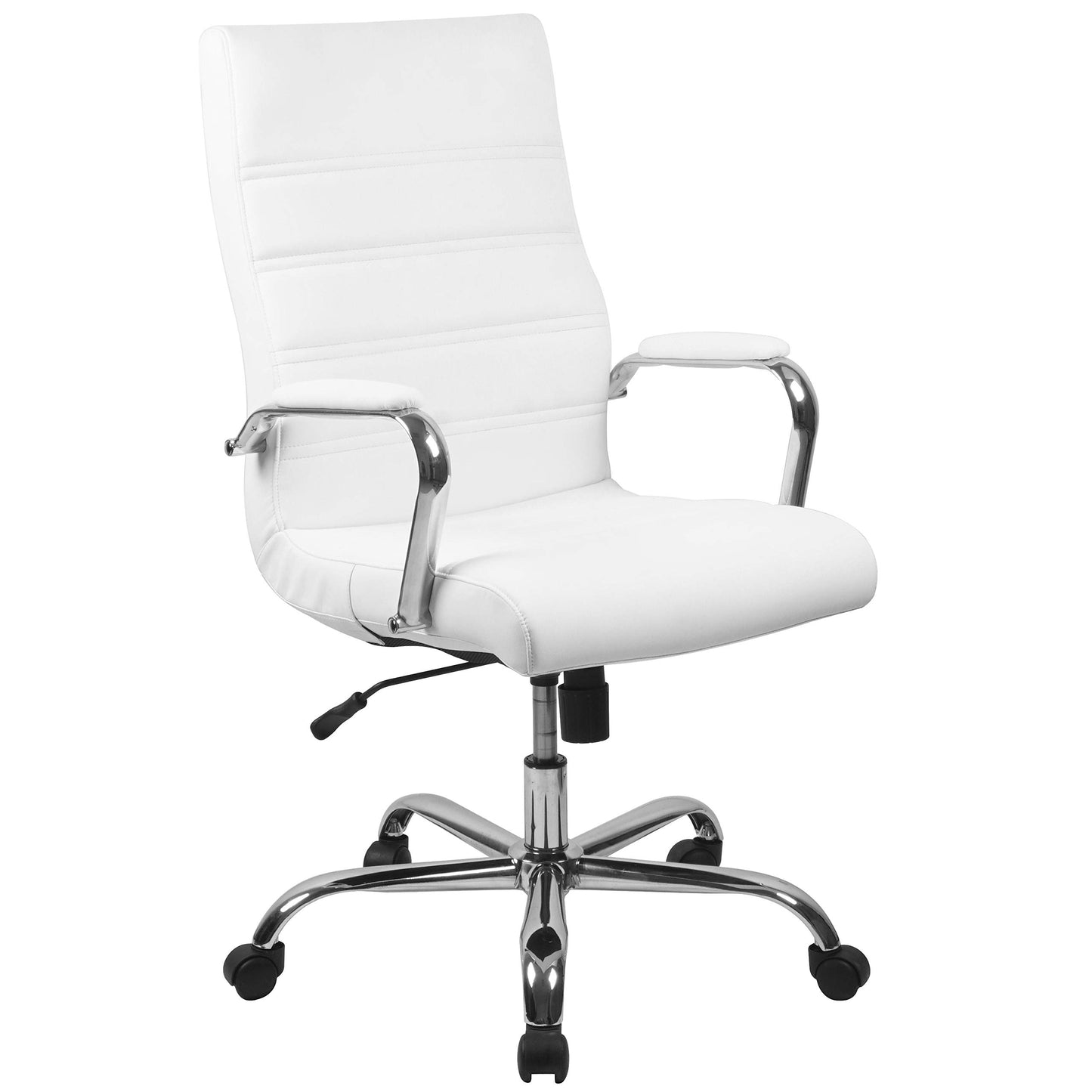 Flash Furniture Whitney High Back Desk Chair - White LeatherSoft Executive Swivel Office Chair with Chrome Frame & Alan Low Back Designer Armless White Ribbed Swivel Task Office Chair