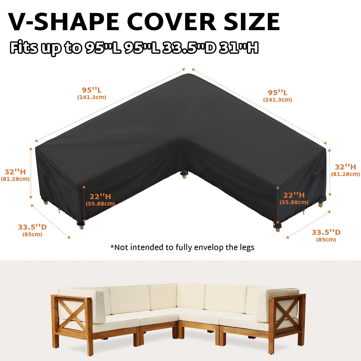 iBirdie Outdoor Sectional Cover fit 95 x 95 inch, 94 x 94, 93 x 93, 92 x 91 L-Shaped Patio Sofa Waterproof Weatherproof 600D Heavy Duty Garden Furniture Cover for Outside L Shape Couch