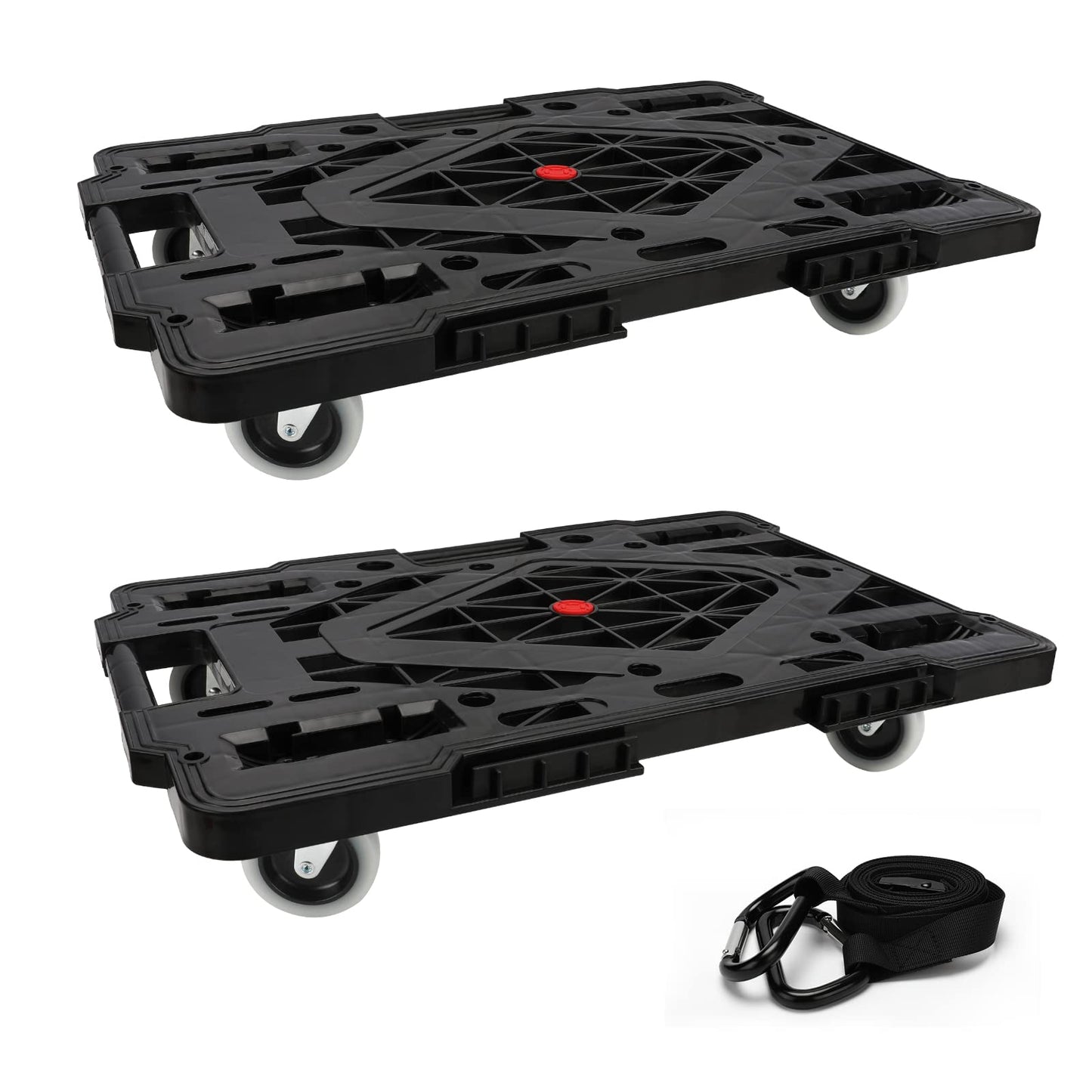 Nellyke Furniture Dolly, 2 Pack Large Flat Furniture Dolly 4 Wheels Heavy Duty, 880Lbs Capacity with 120in Rope, Connectable and Portable Dollies for Heavy Appliance, Black