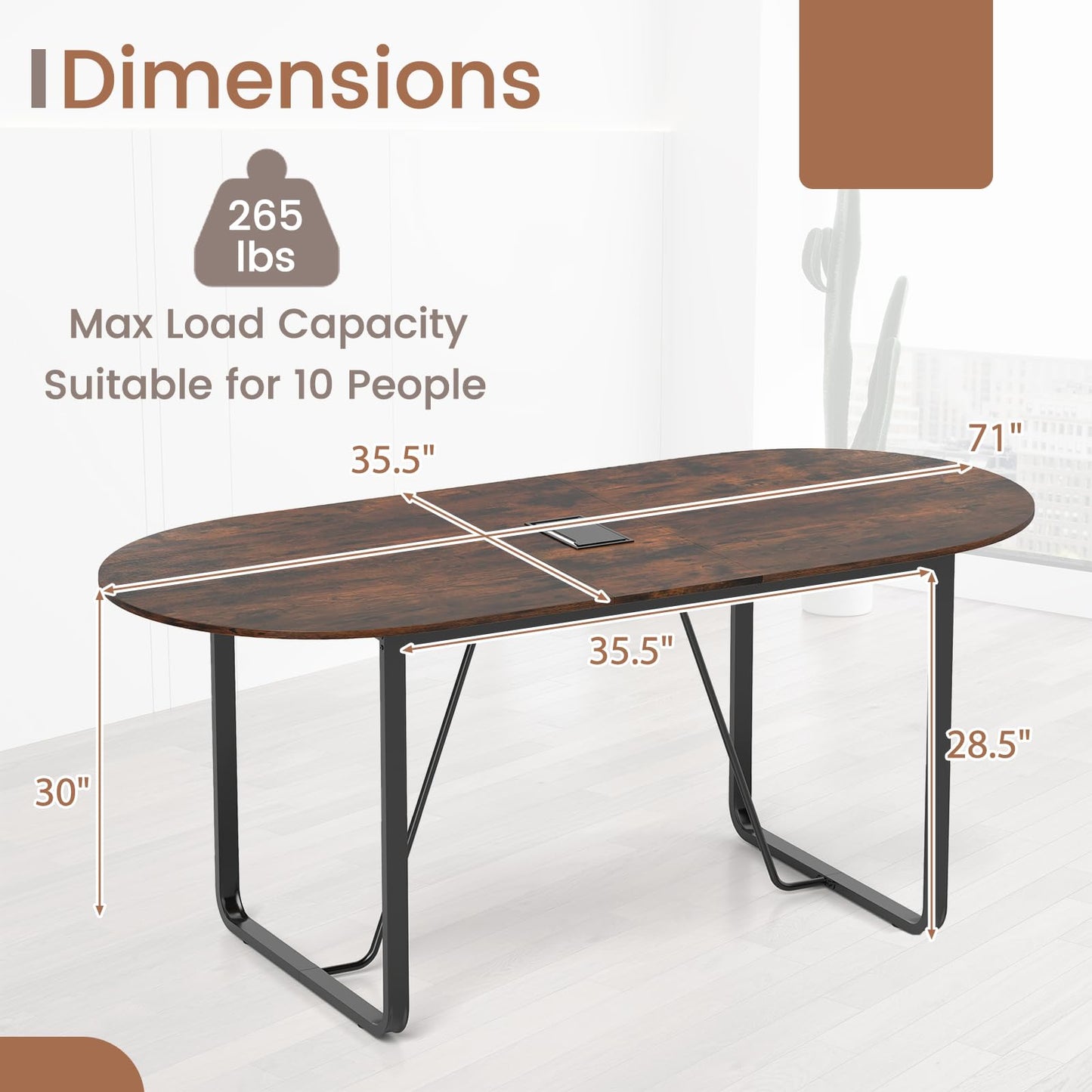 GOFLAME 71 Inches Executive Table, Oval Home Office Table with Cable Management Hole & Metal Frame, Seminar, Conference Table for 10 People, Large Business Furniture for Meeting Room