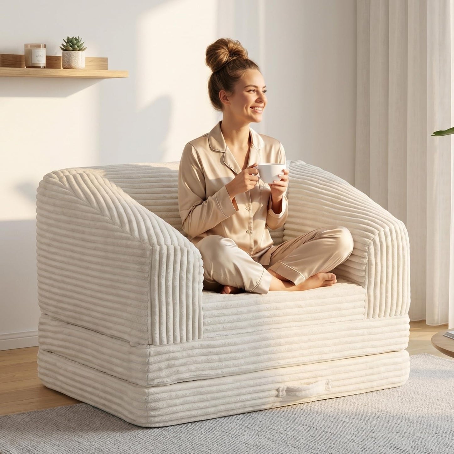AOLVDOW Convertible Folding Sofa Bed, 2-in-1 Single Boneless Sofa with Soft Corduroy & Ultra-Thick Backrest, Foldable Boneless Chair Lounger Sleeper Sofa for Small Apartment, Living Room, Home Office