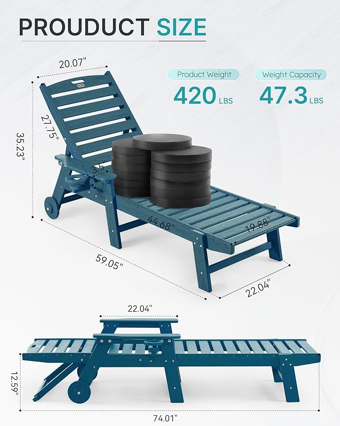 Patio Chaise Lounge Chair Set of 2, Oversize Lounge Chairs