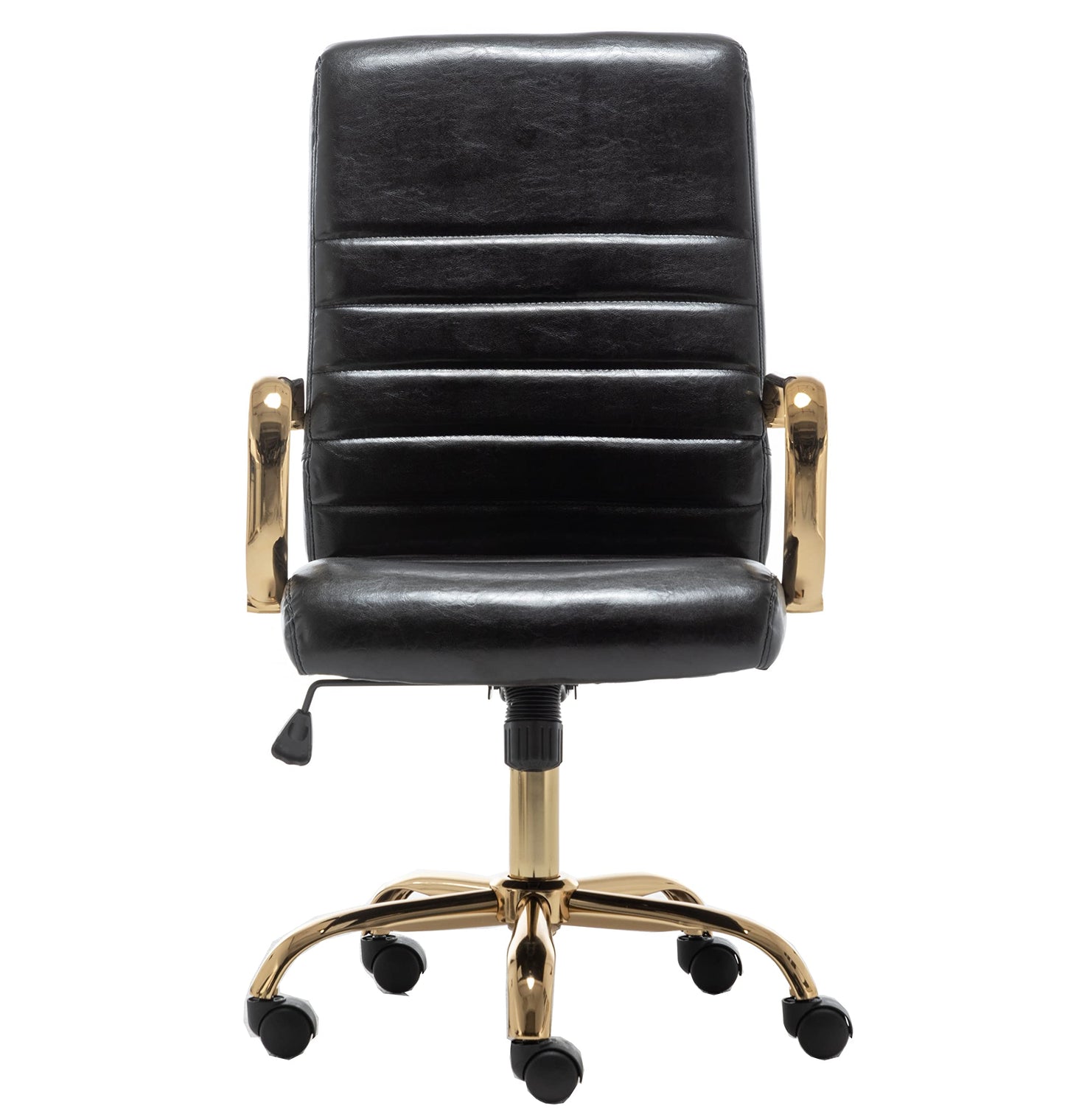 BTEXPERT Black Faux Leather Adjustable Home Office Golden Arms Exectuive High Back Manager Desk Chair, (5162BK)
