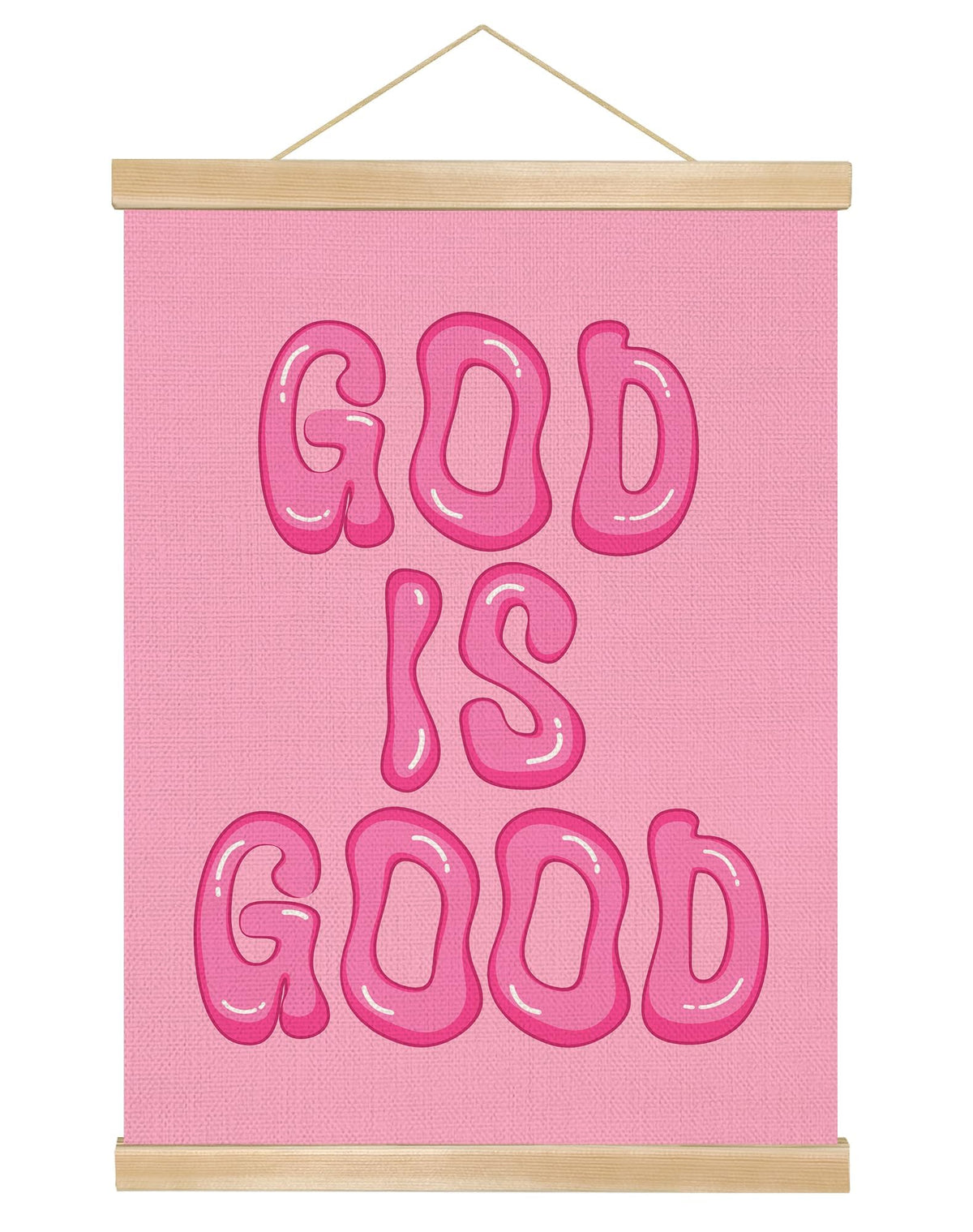 You found a duck God Is Good Wall Art Poster,Pink Bubble Letter Christian Wall Art Decor for Bedroom Nursery Playroom,Inspirational Bible Verse Canvas Hanging Poster 14x18.5Inch (LKY02)