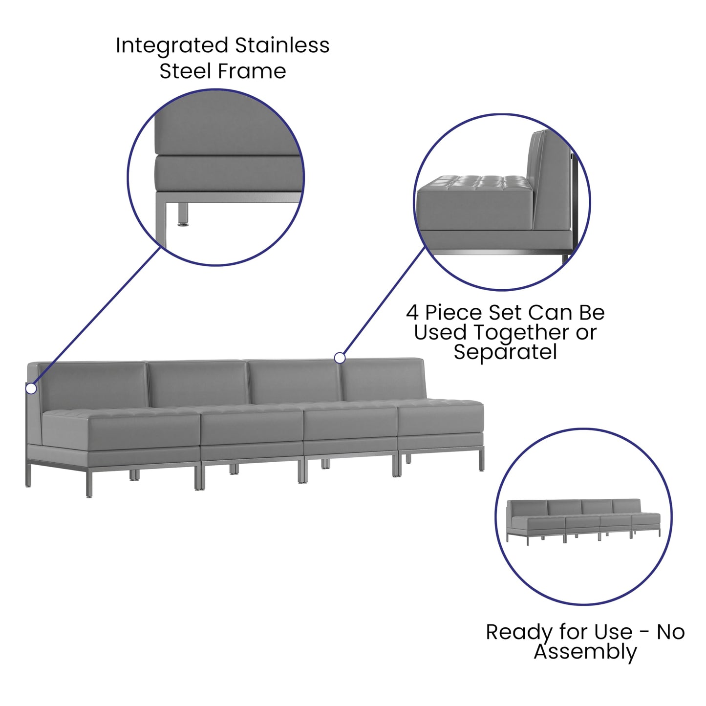 Flash Furniture HERCULES Imagination Series 4 Piece Gray LeatherSoft Waiting Room Lounge Set - Reception Bench