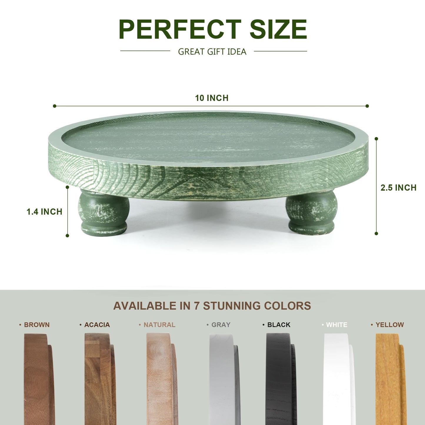 EOSAHR Farmhouse Pine Wood Riser for Home Decor – Round Pedestal Stand for Coffee Table & Kitchen Sink – Stylish Display Stand for Dish Soap Dispenser, Candles, Plants and Cupcakes (Green)