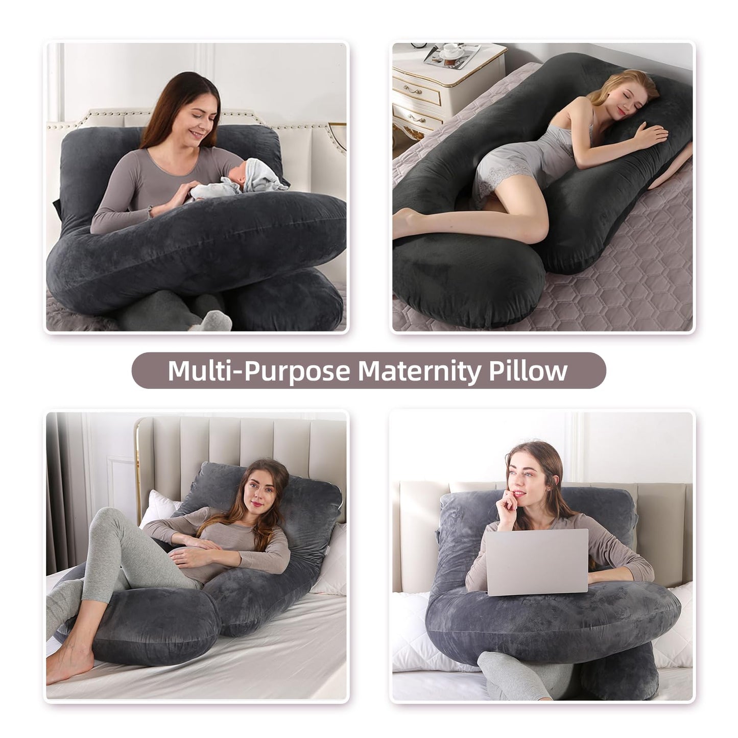 HychYAYA 60 Inch Full Body Pregnancy Pillows for Sleeping Cooling Pregnancy Pillow,U Shaped Pregnancy Body Pillow,Maternity Pillows for Pregnant Women with Removable Washable Velvet Cover.(Black)